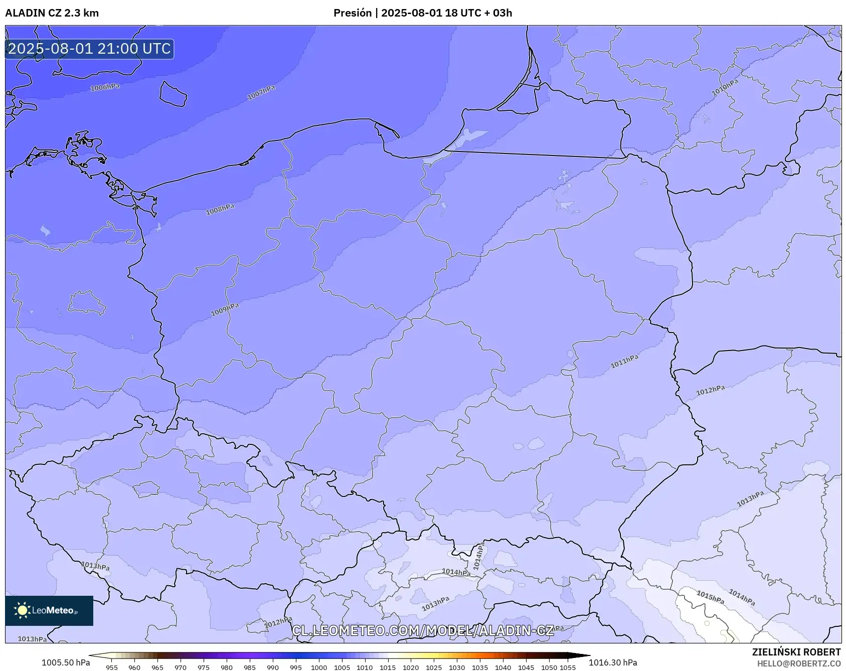 ALADIN CZ 2.3 km model - Polonia, Presión