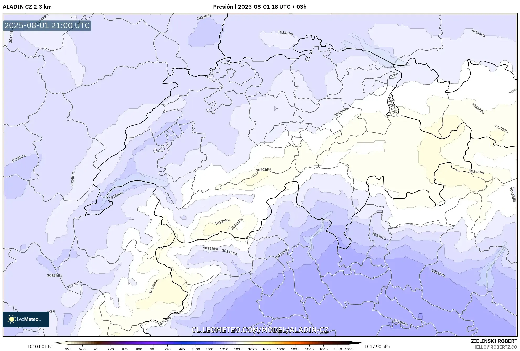 ALADIN CZ 2.3 km model - Suiza, Presión