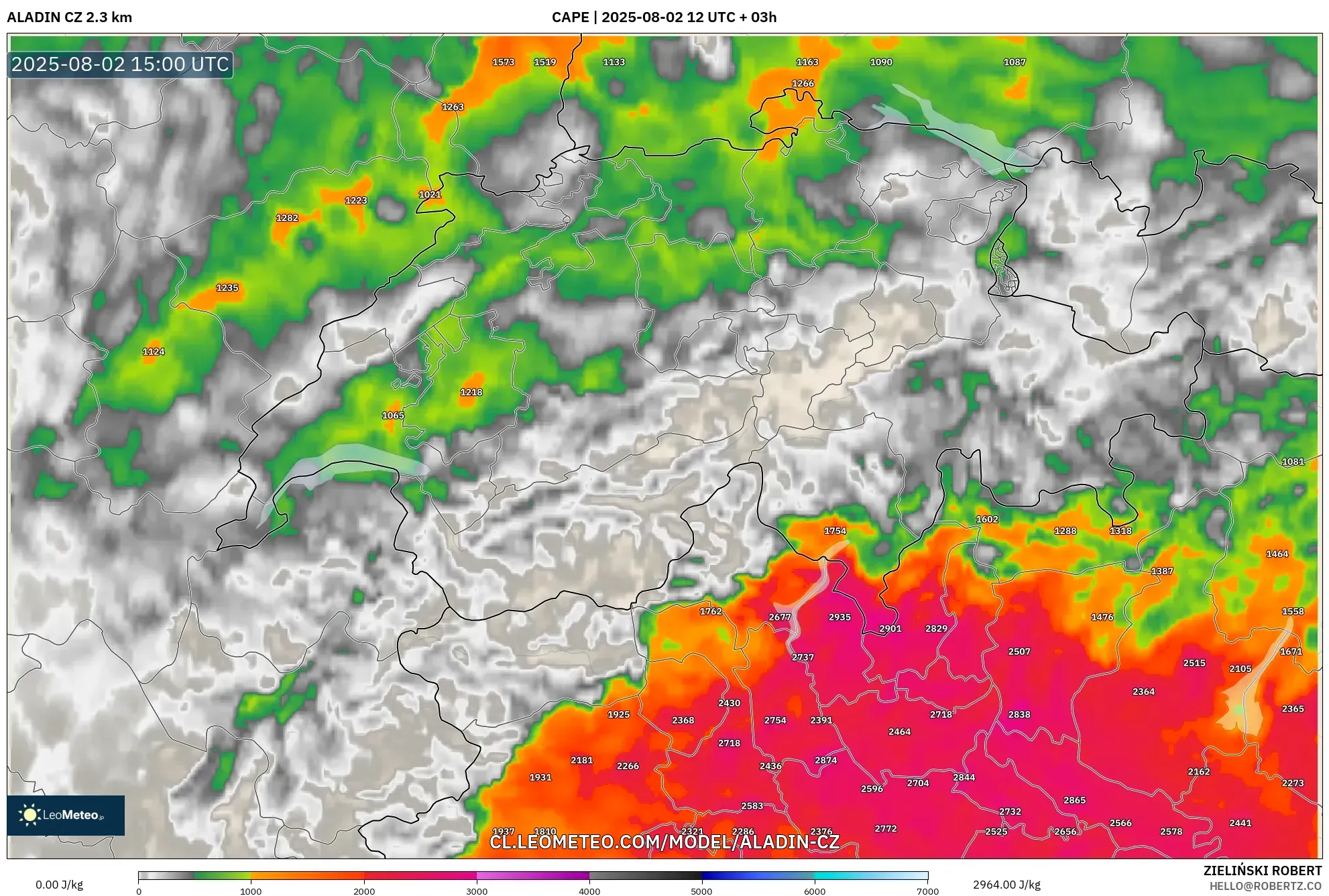 ALADIN CZ 2.3 km model - Suiza, CAPE ALADIN CZ 2.3 km model - Suiza, CAPE