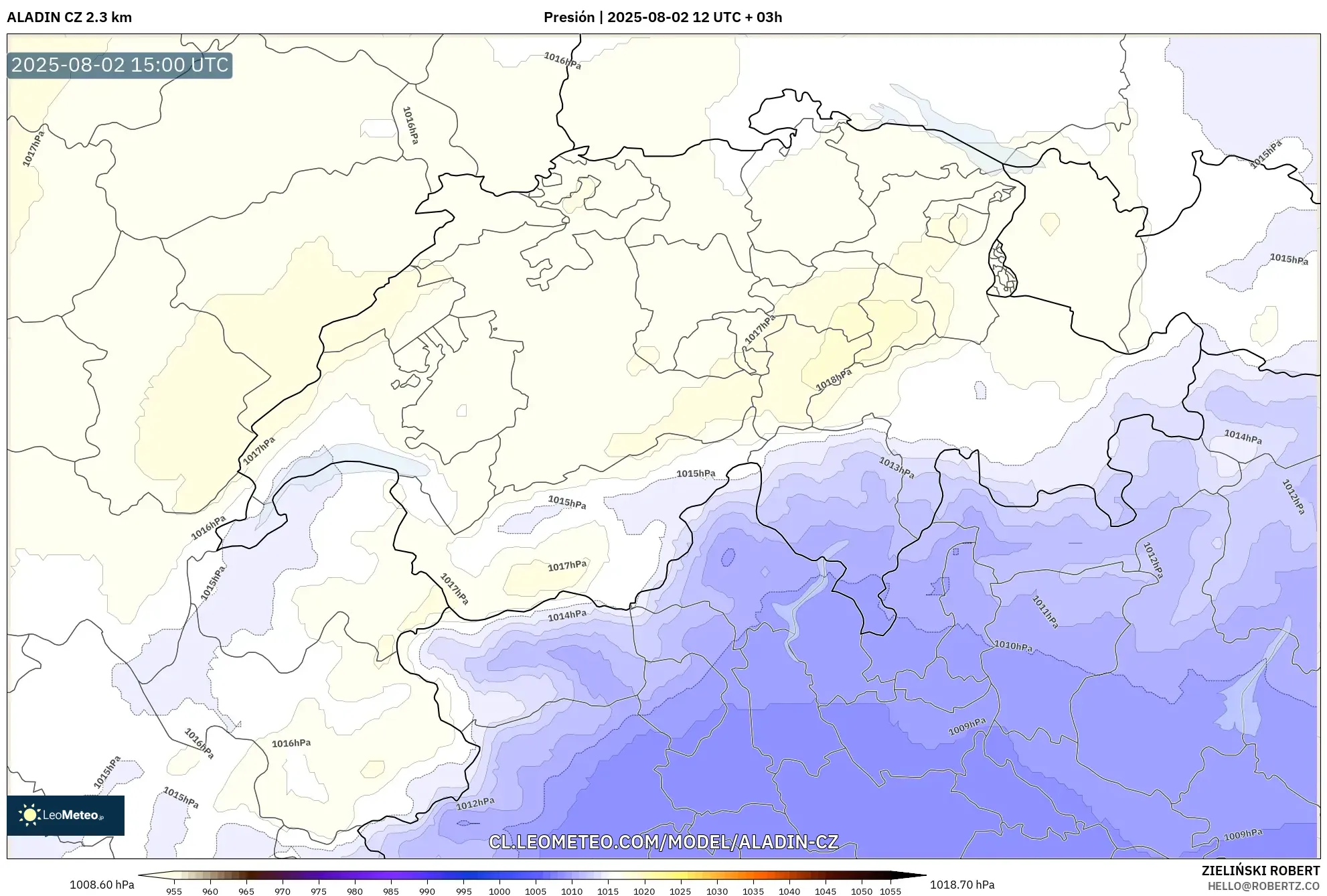 ALADIN CZ 2.3 km model - Suiza, Presión ALADIN CZ 2.3 km model - Suiza, Presión