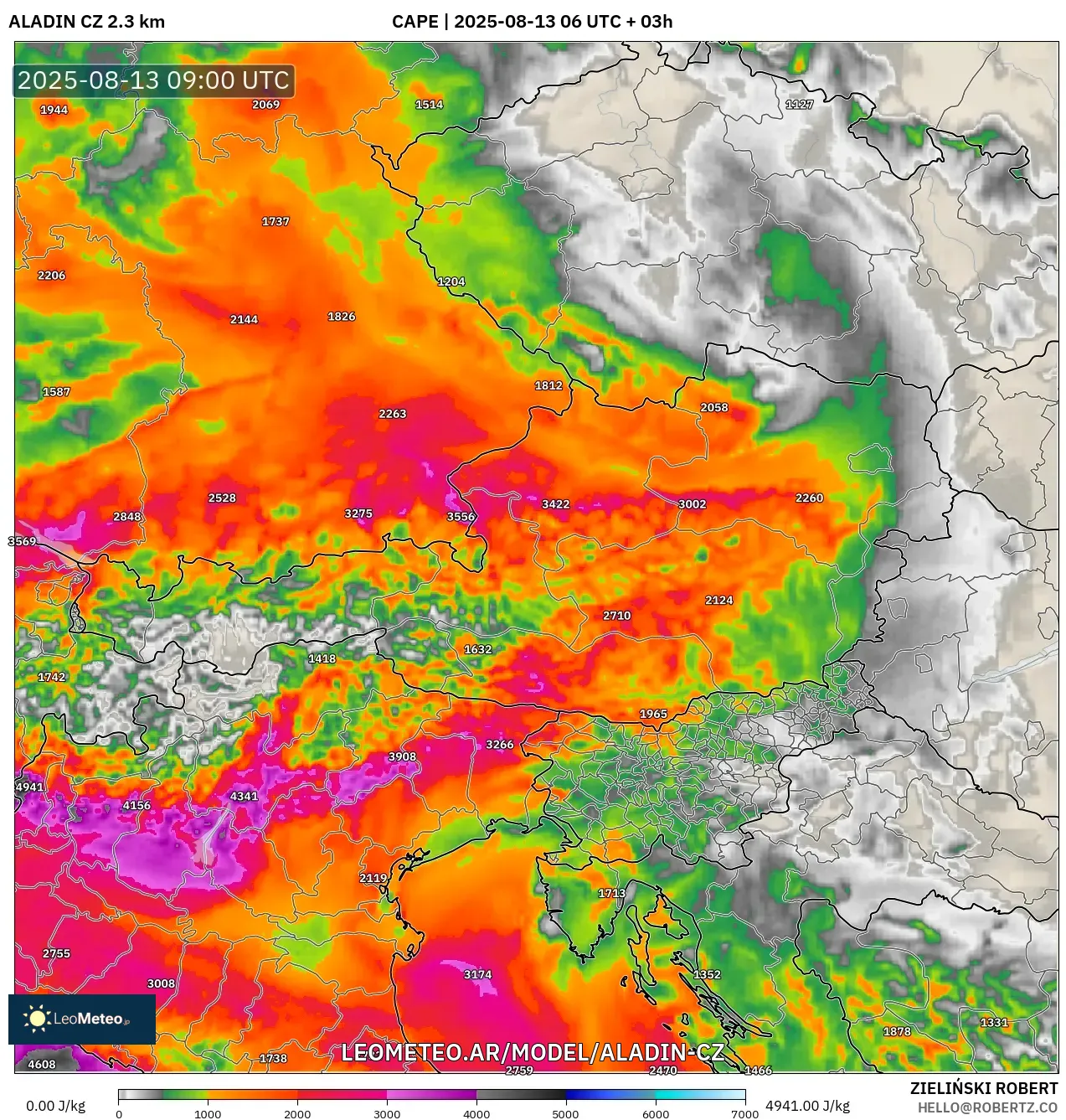 ALADIN CZ 2.3 km model - Austria, CAPE
