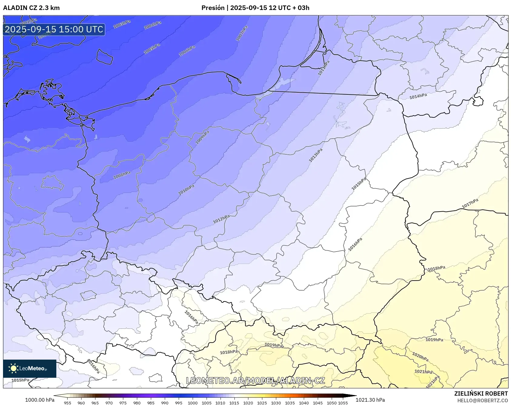 ALADIN CZ 2.3 km model - Polonia, Presión