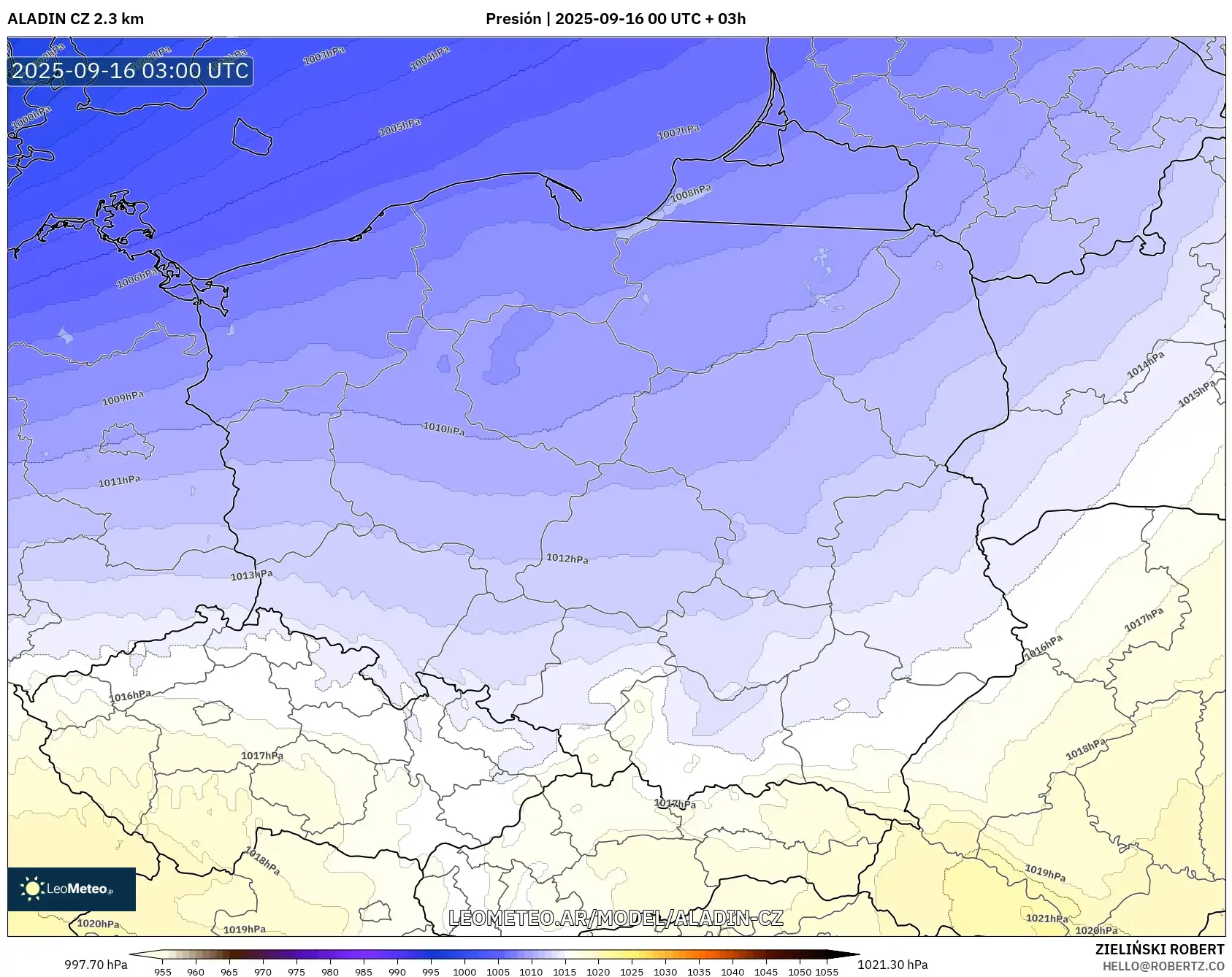 ALADIN CZ 2.3 km model - Polonia, Presión