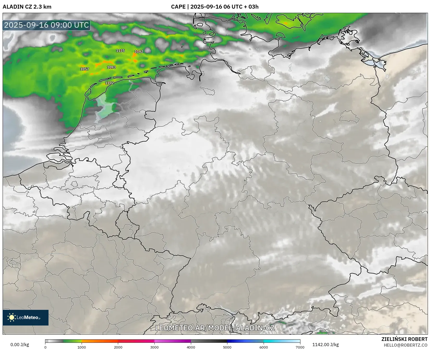 ALADIN CZ 2.3 km model - Alemania, CAPE