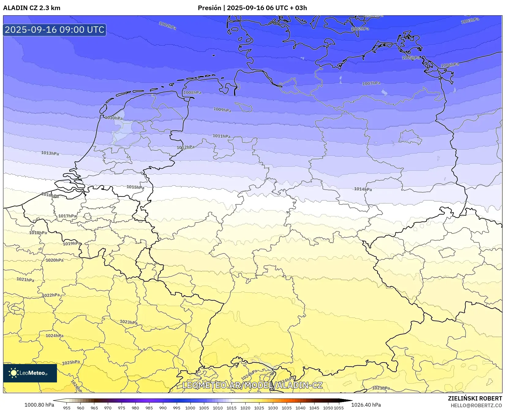 ALADIN CZ 2.3 km model - Alemania, Presión