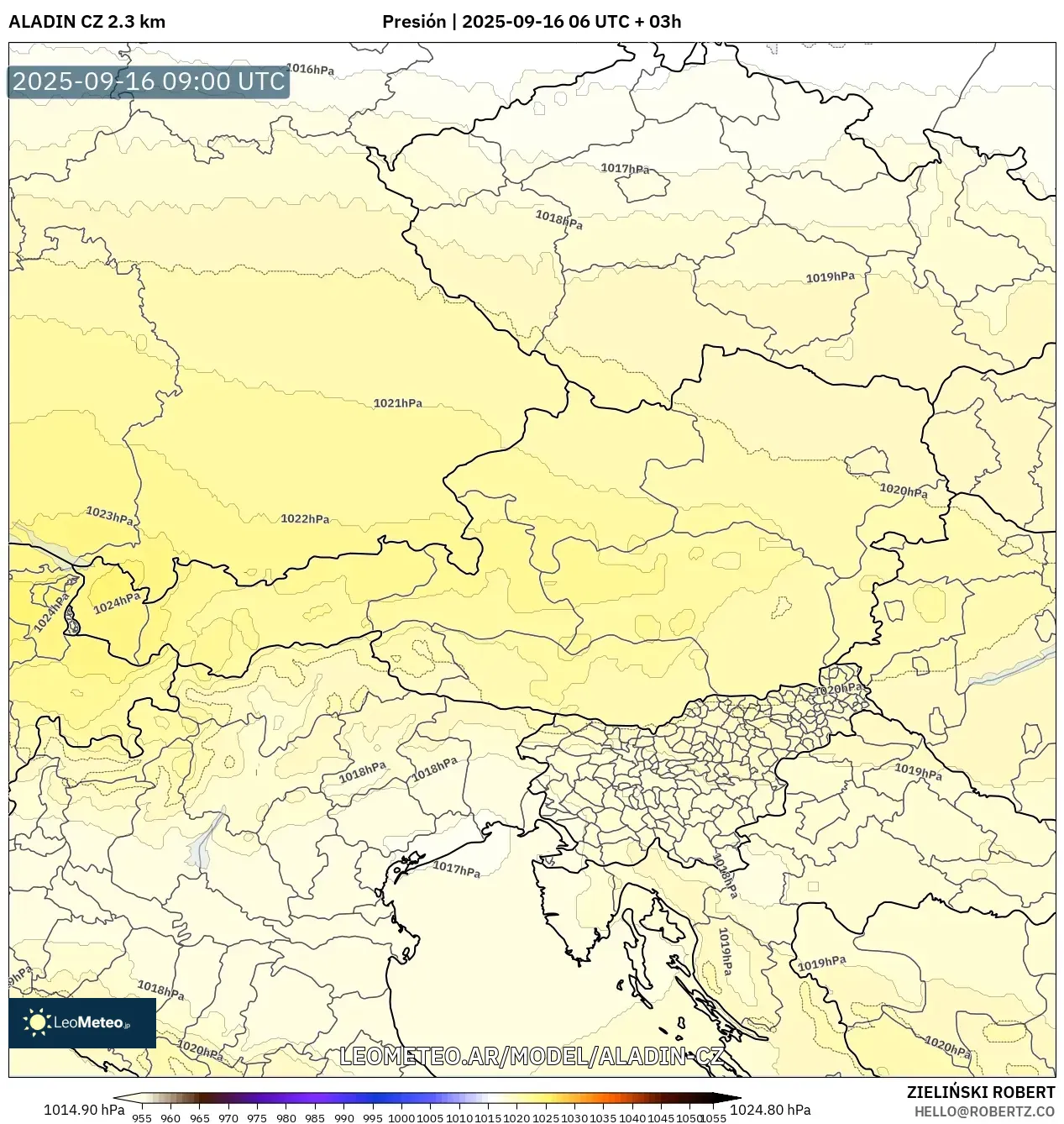 ALADIN CZ 2.3 km model - Austria, Presión