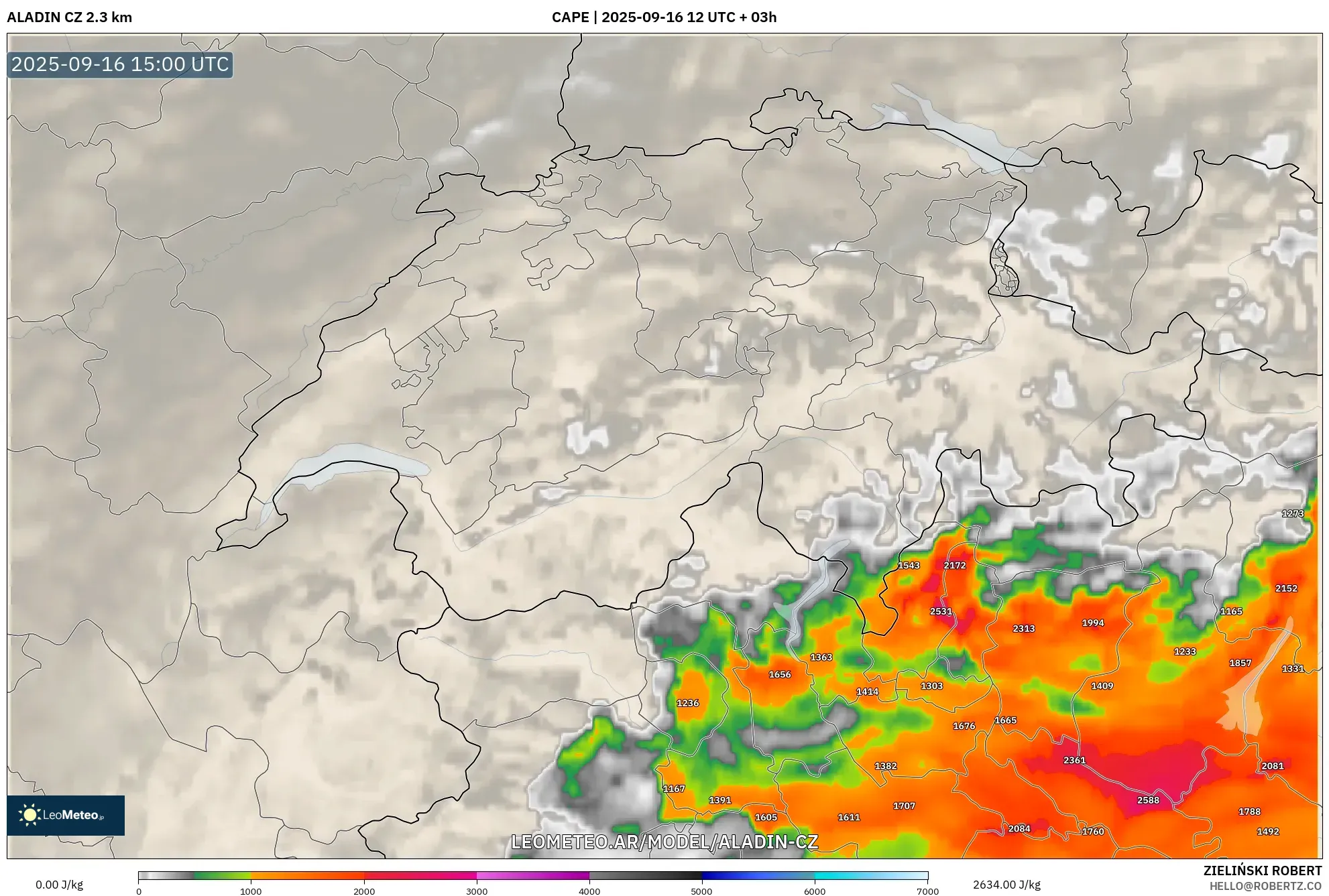 ALADIN CZ 2.3 km model - Suiza, CAPE ALADIN CZ 2.3 km model - Suiza, CAPE