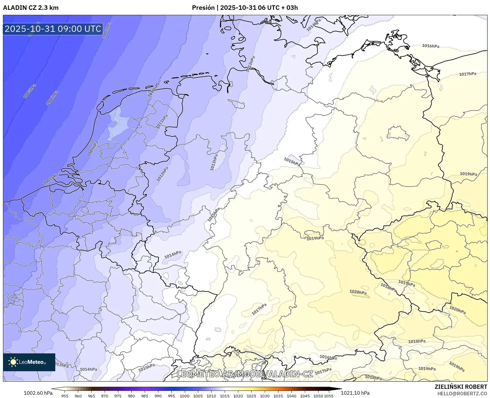 ALADIN CZ 2.3 km model - Alemania, Presión ALADIN CZ 2.3 km model - Alemania, Presión