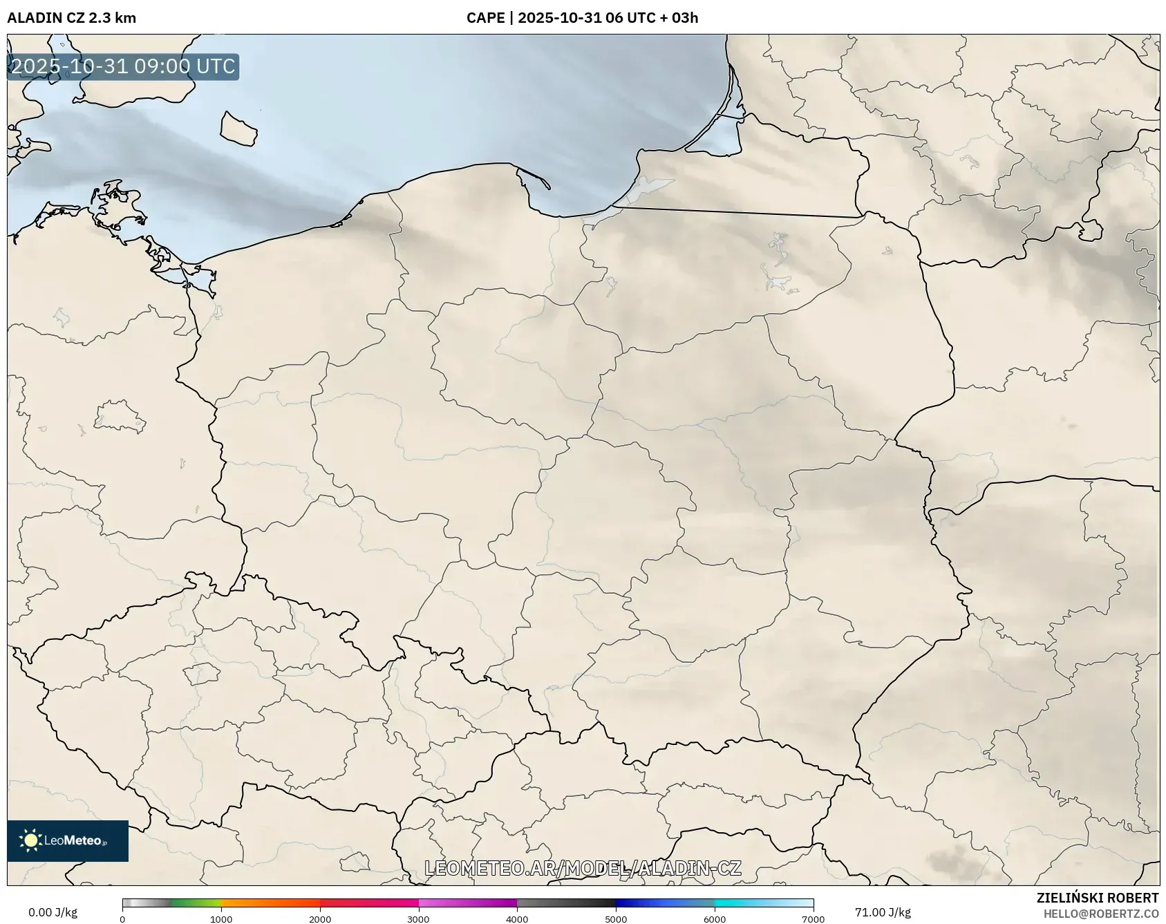 ALADIN CZ 2.3 km model - Polonia, CAPE ALADIN CZ 2.3 km model - Polonia, CAPE