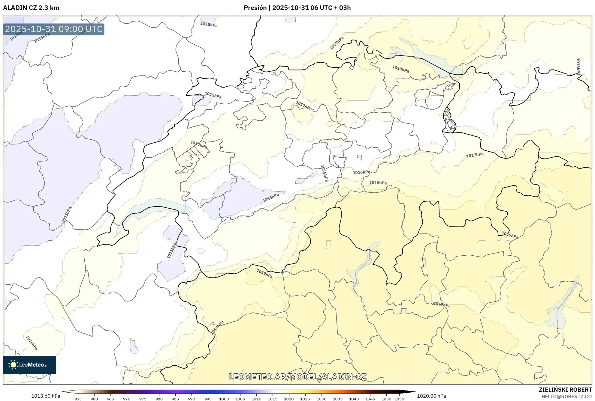 ALADIN CZ 2.3 km model - Suiza, Presión ALADIN CZ 2.3 km model - Suiza, Presión