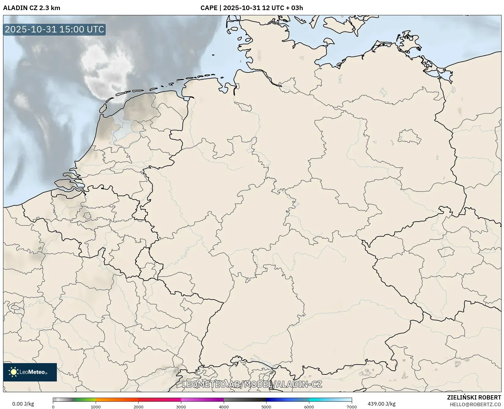 ALADIN CZ 2.3 km model - Alemania, CAPE ALADIN CZ 2.3 km model - Alemania, CAPE