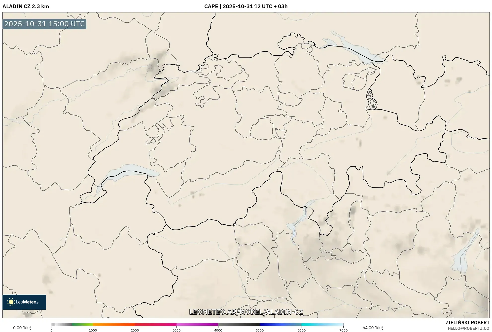 ALADIN CZ 2.3 km model - Suiza, CAPE ALADIN CZ 2.3 km model - Suiza, CAPE