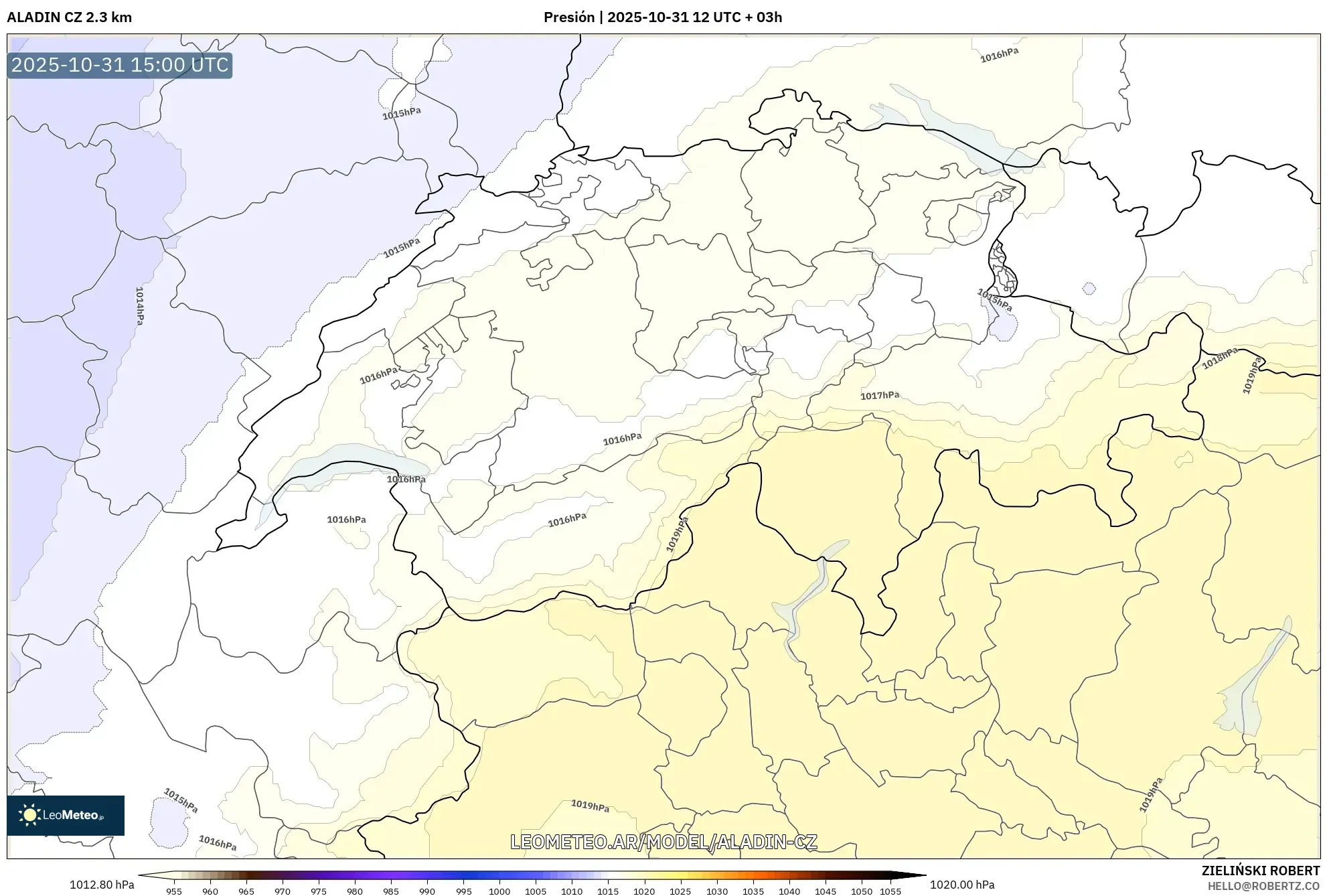 ALADIN CZ 2.3 km model - Suiza, Presión ALADIN CZ 2.3 km model - Suiza, Presión