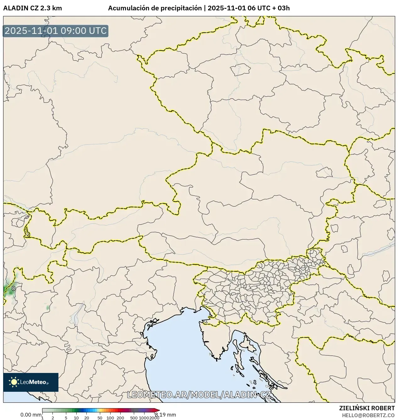 ALADIN CZ 2.3 km model - Austria, Acumulación de precipitación