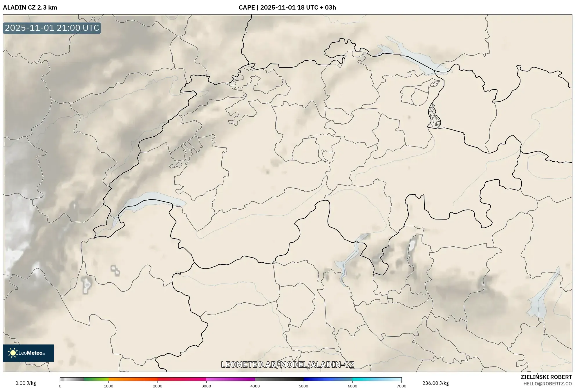 ALADIN CZ 2.3 km model - Suiza, CAPE ALADIN CZ 2.3 km model - Suiza, CAPE