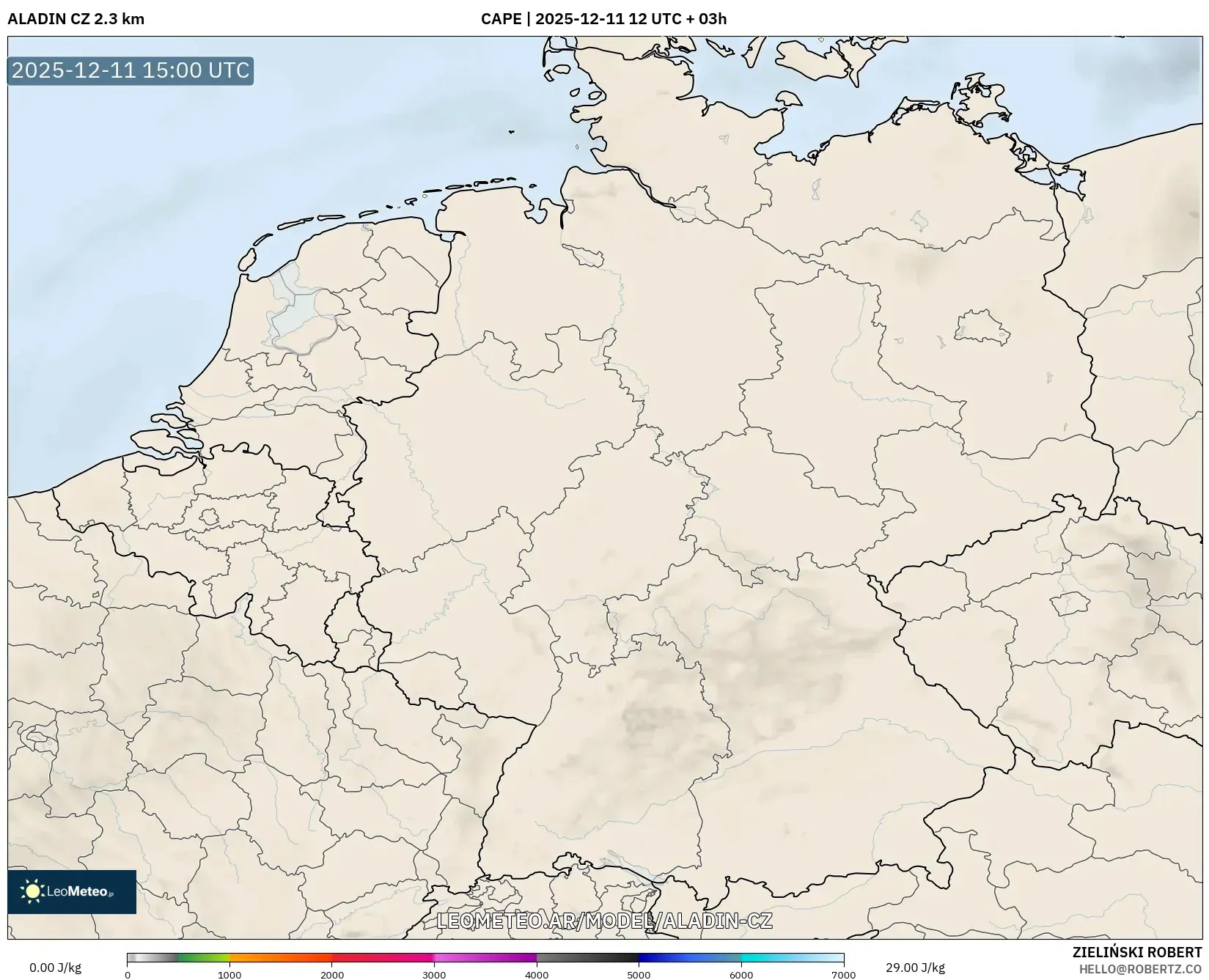 ALADIN CZ 2.3 km model - Alemania, CAPE
