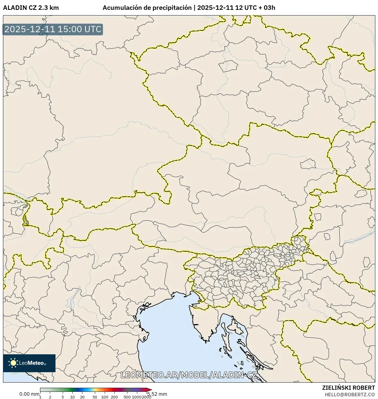 ALADIN CZ 2.3 km model - Austria, Acumulación de precipitación