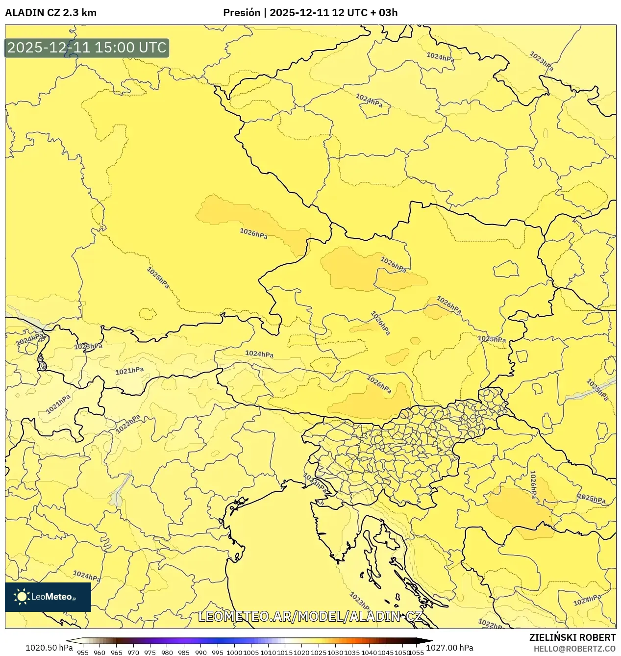 ALADIN CZ 2.3 km model - Austria, Presión