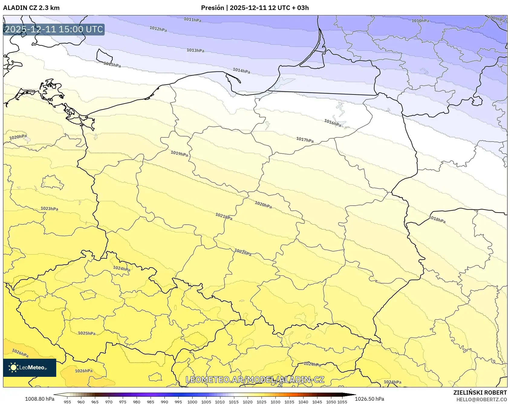 ALADIN CZ 2.3 km model - Polonia, Presión