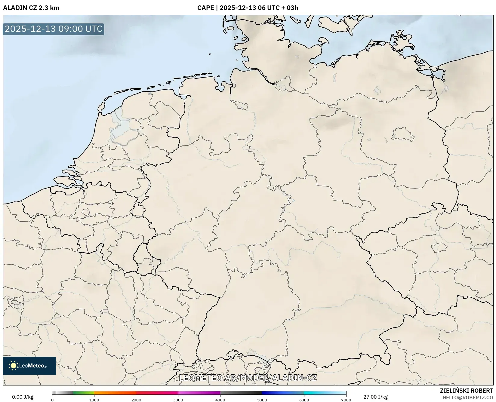 ALADIN CZ 2.3 km model - Alemania, CAPE