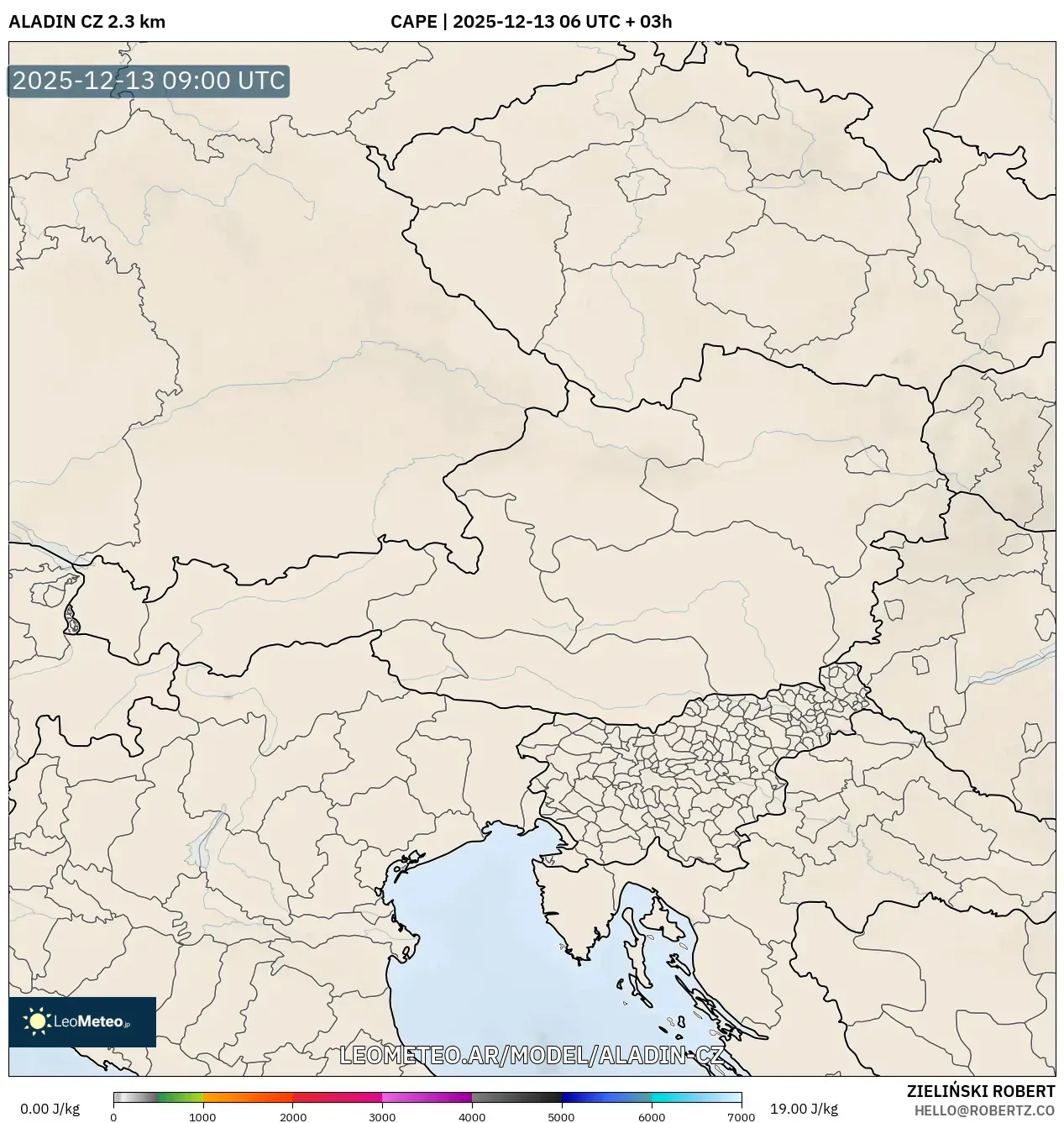 ALADIN CZ 2.3 km model - Austria, CAPE