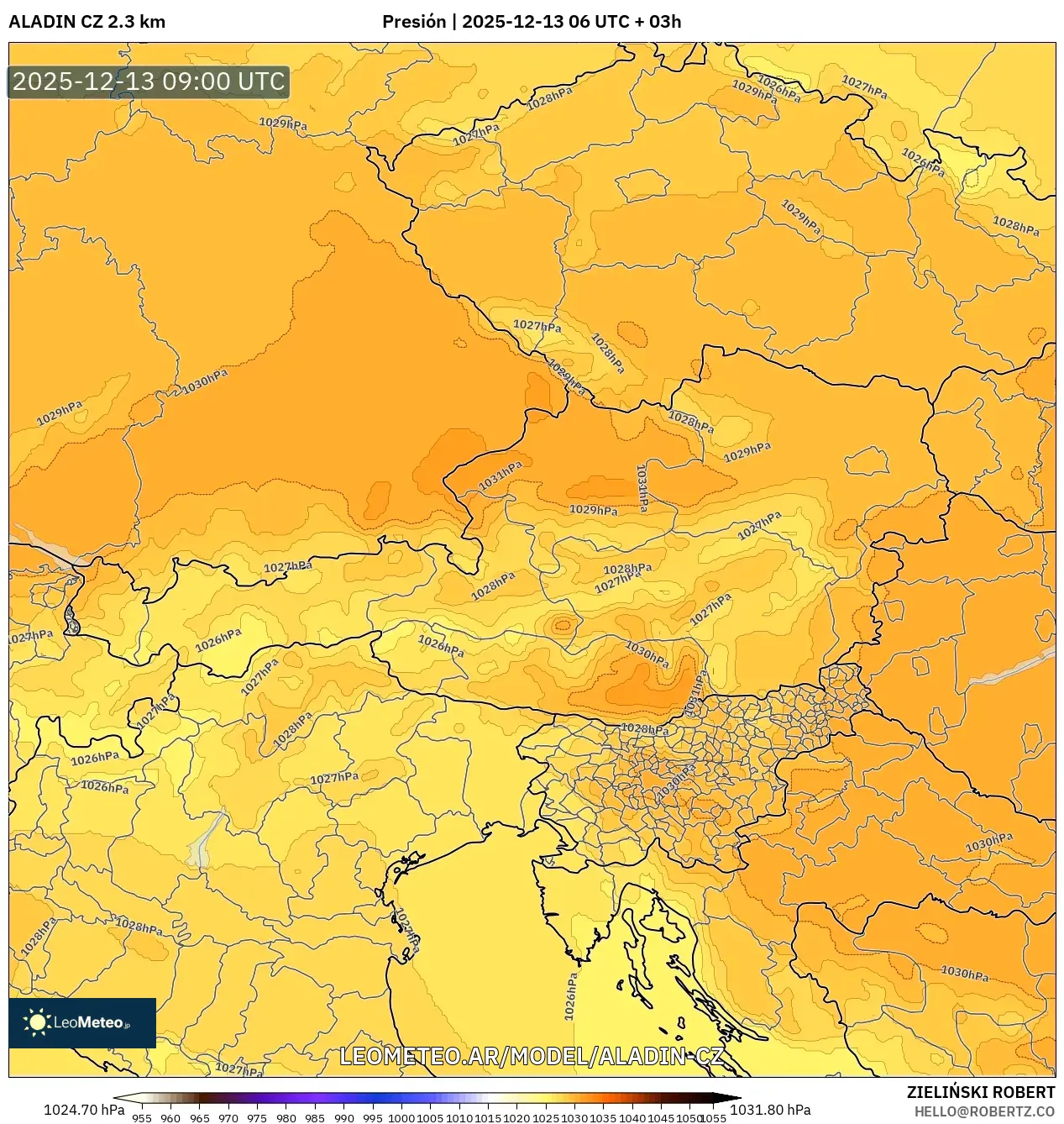 ALADIN CZ 2.3 km model - Austria, Presión