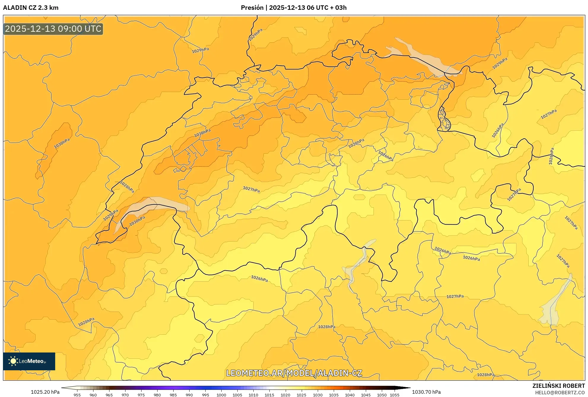 ALADIN CZ 2.3 km model - Suiza, Presión