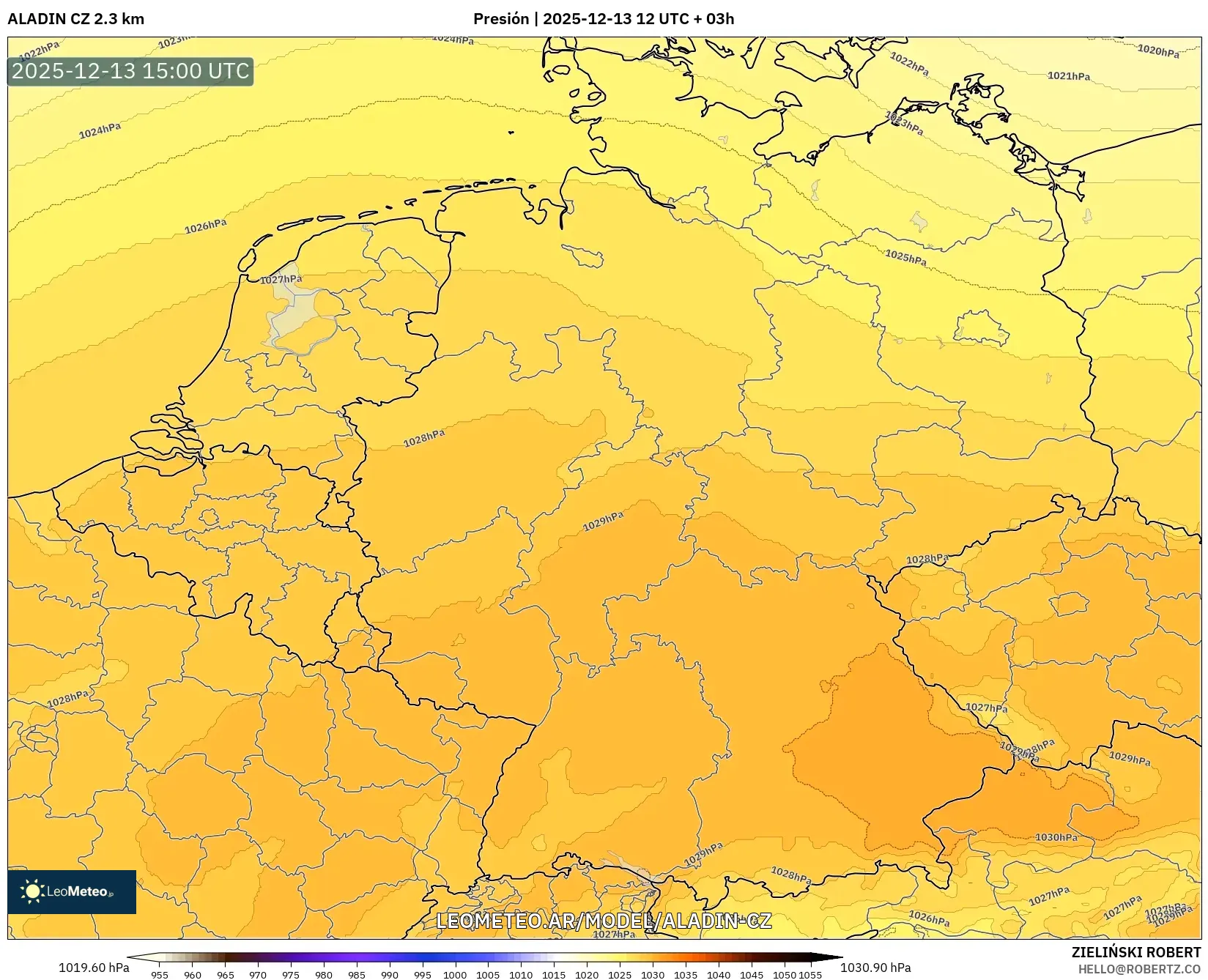 ALADIN CZ 2.3 km model - Alemania, Presión