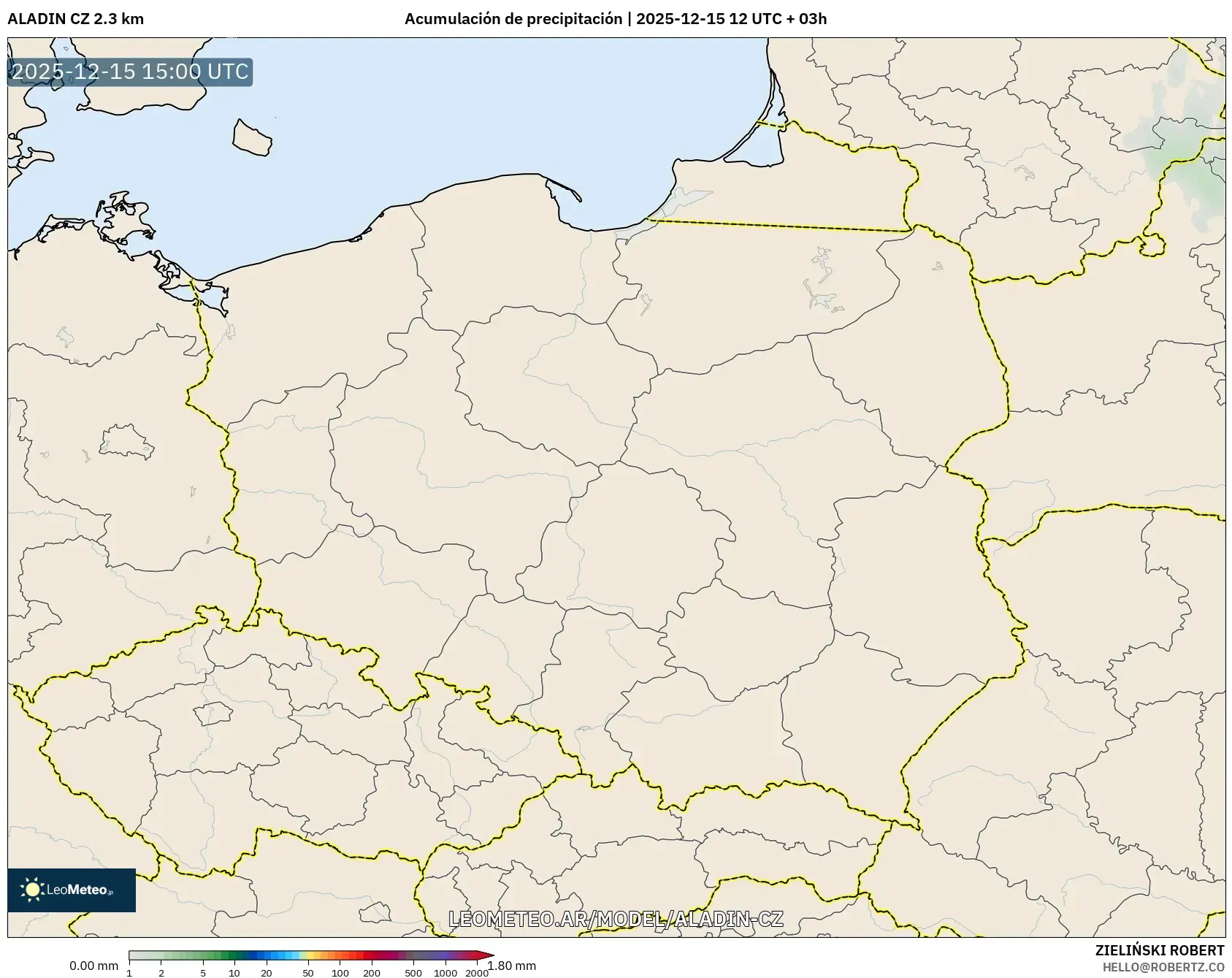 ALADIN CZ 2.3 km model - Polonia, Acumulación de precipitación