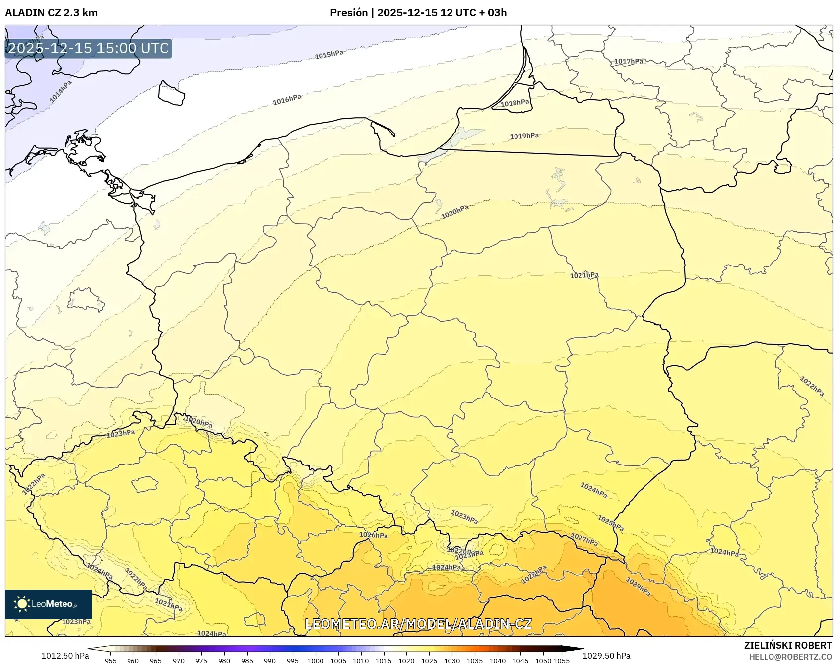 ALADIN CZ 2.3 km model - Polonia, Presión