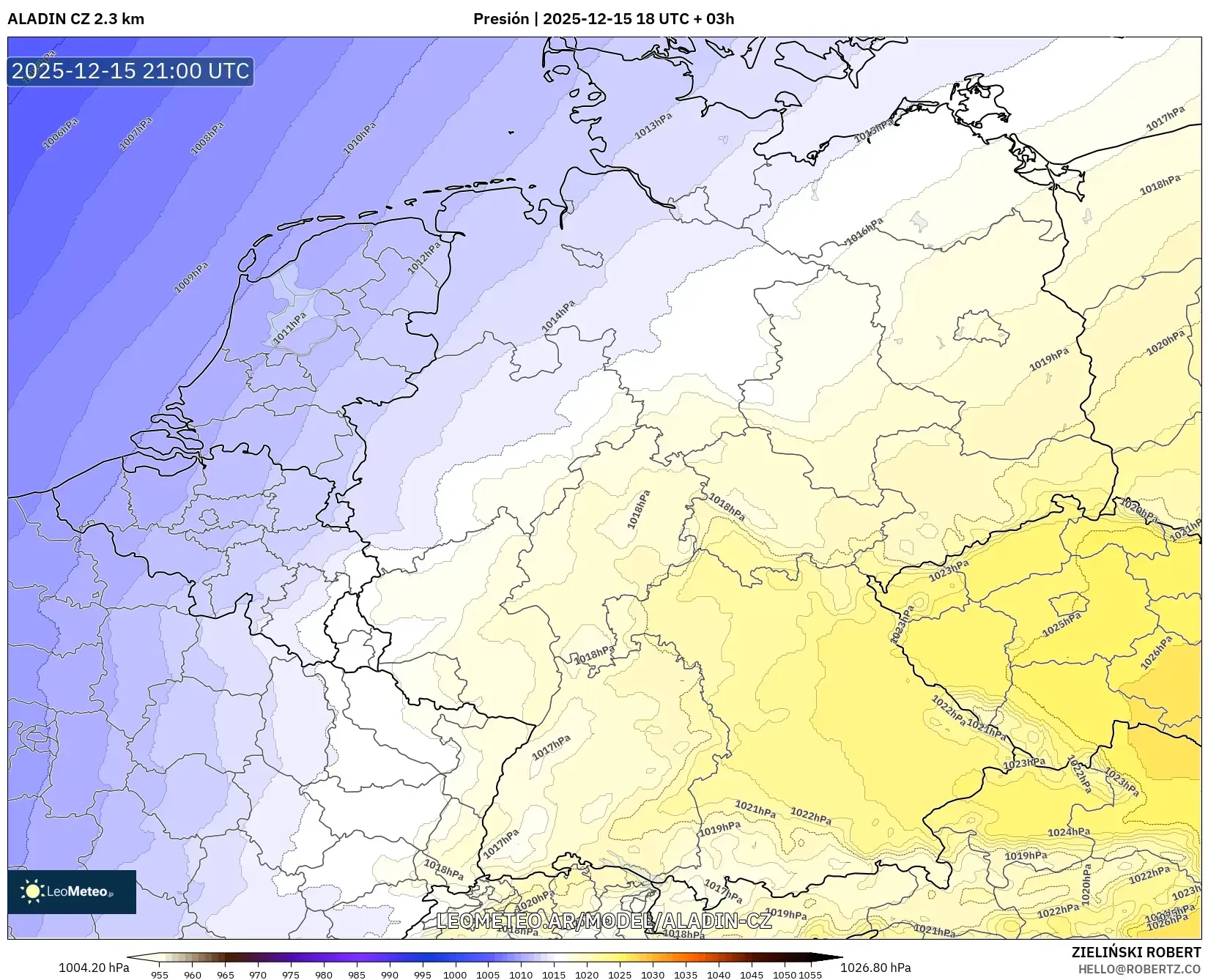 ALADIN CZ 2.3 km model - Alemania, Presión