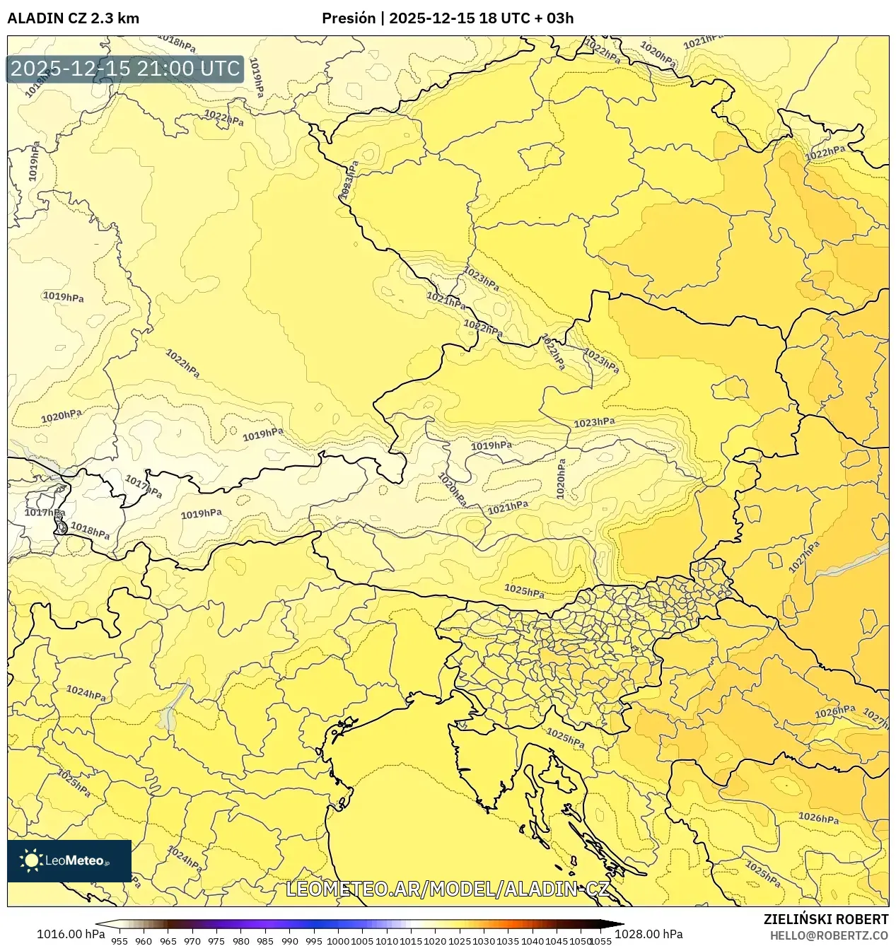 ALADIN CZ 2.3 km model - Austria, Presión