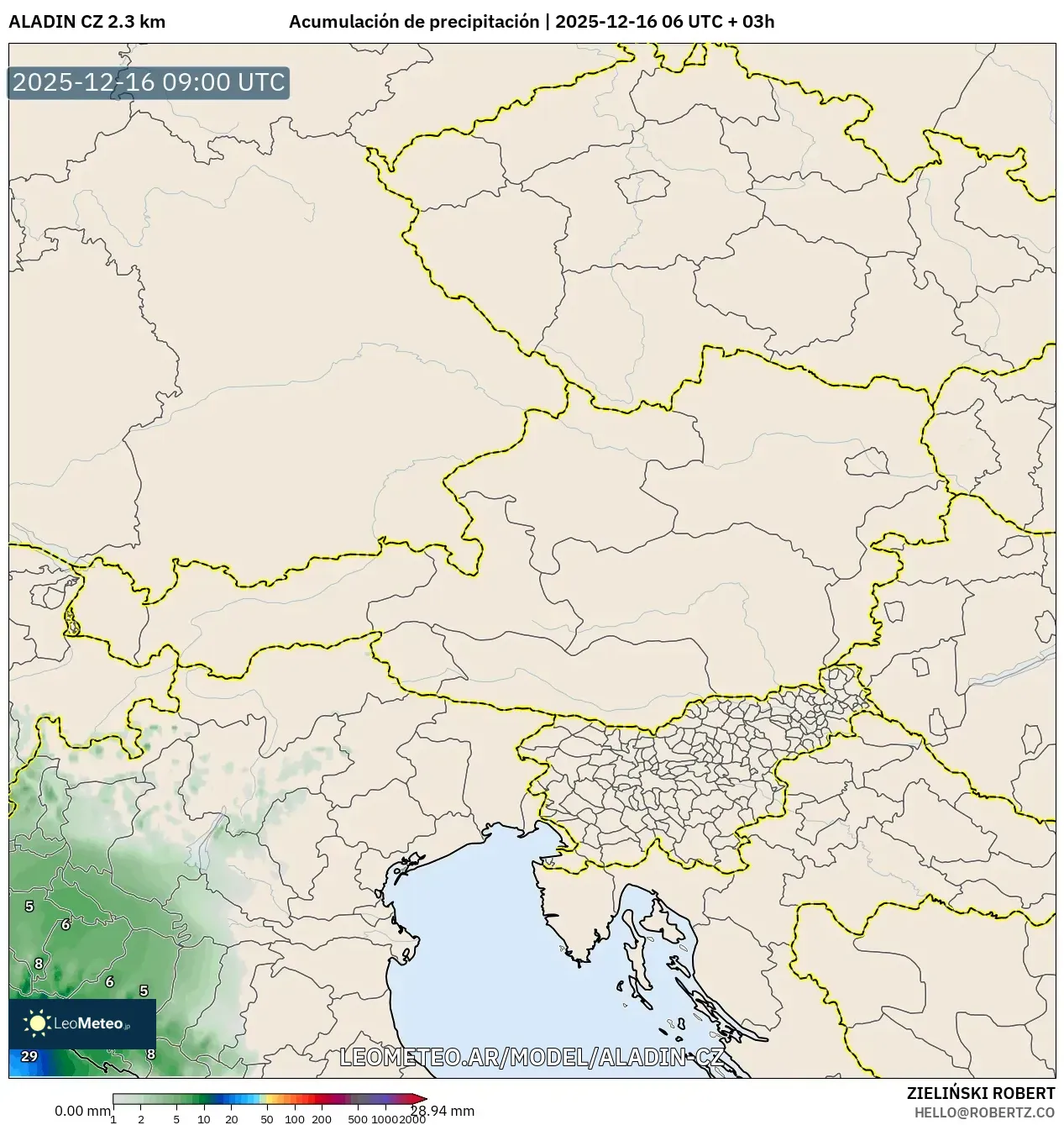 ALADIN CZ 2.3 km model - Austria, Acumulación de precipitación