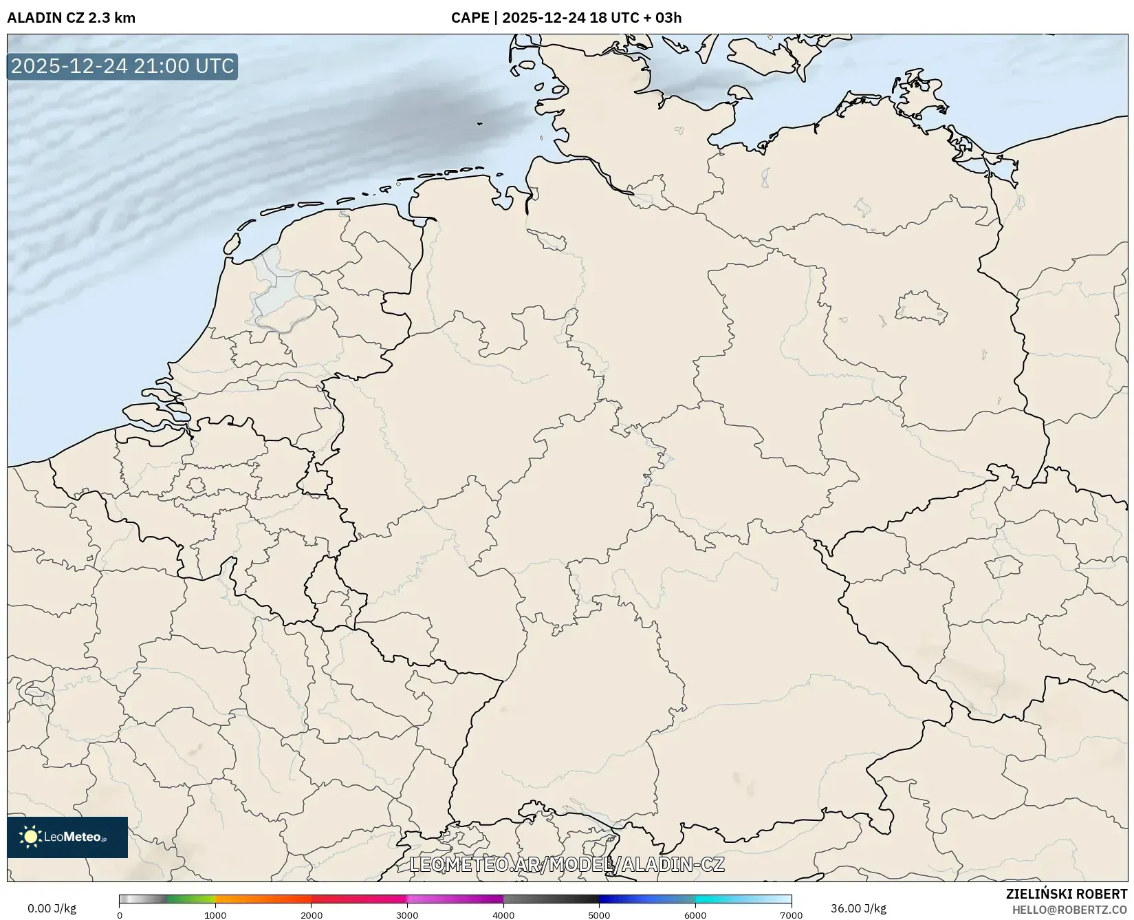 ALADIN CZ 2.3 km model - Niemcy, CAPE