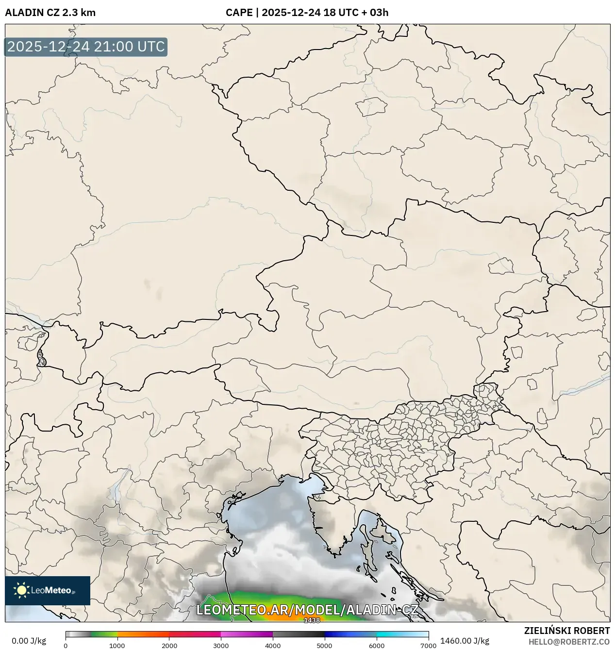 ALADIN CZ 2.3 km model - Austria, CAPE