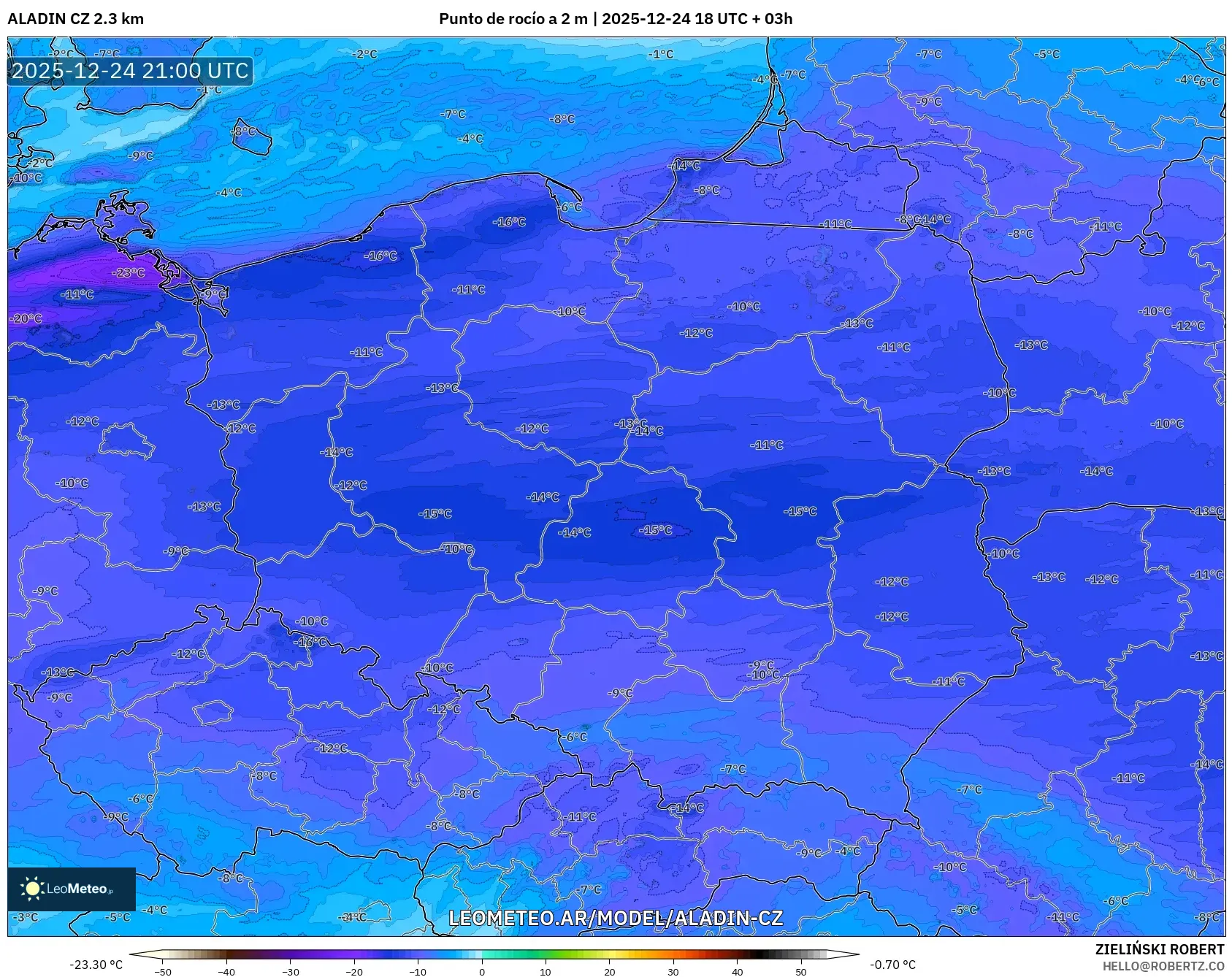 ALADIN CZ 2.3 km model - Polska, Punkt rosy na 2 m