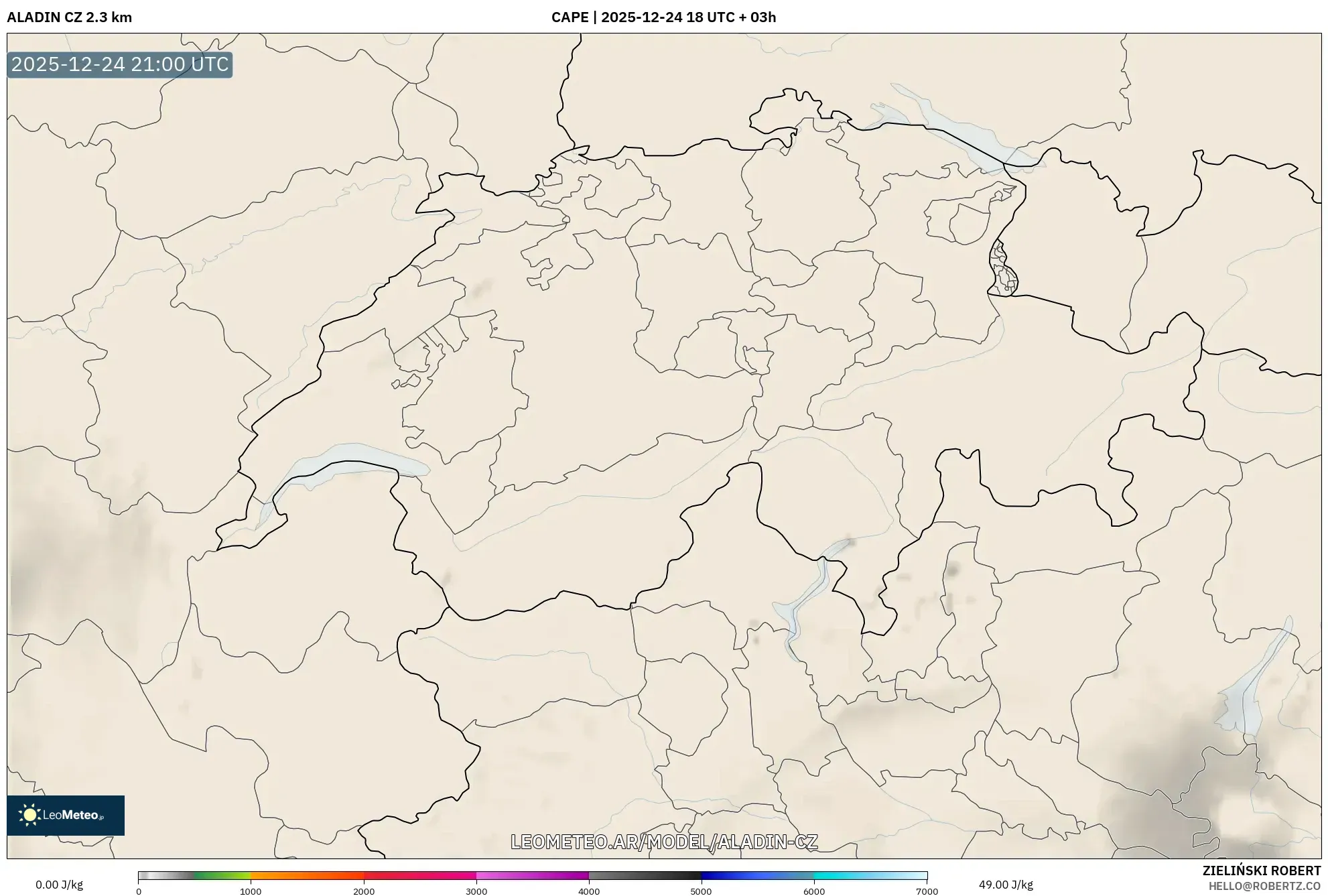 ALADIN CZ 2.3 km model - Szwajcaria, CAPE