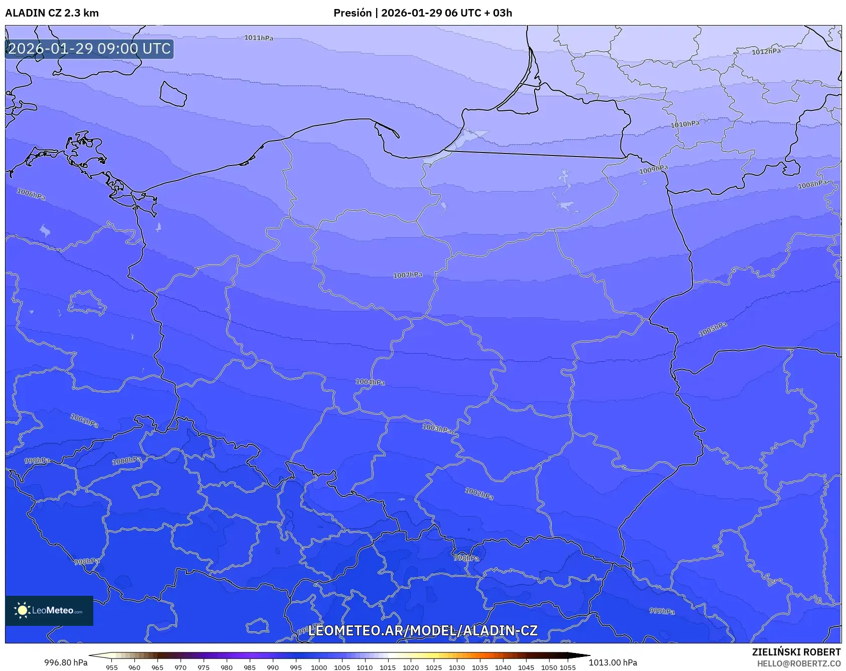 ALADIN CZ 2.3 km model - Polonia, Presión