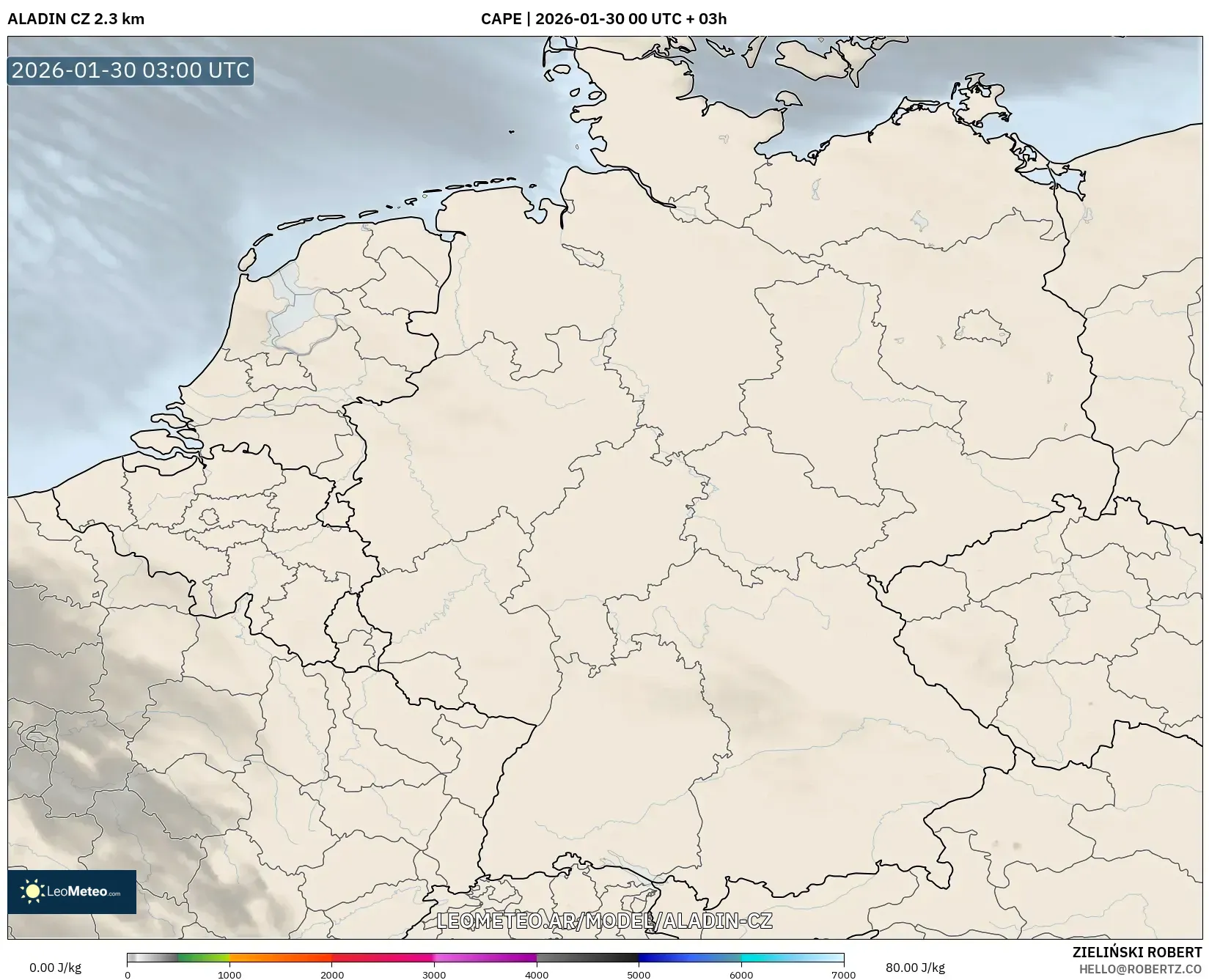 ALADIN CZ 2.3 km model - Alemania, CAPE