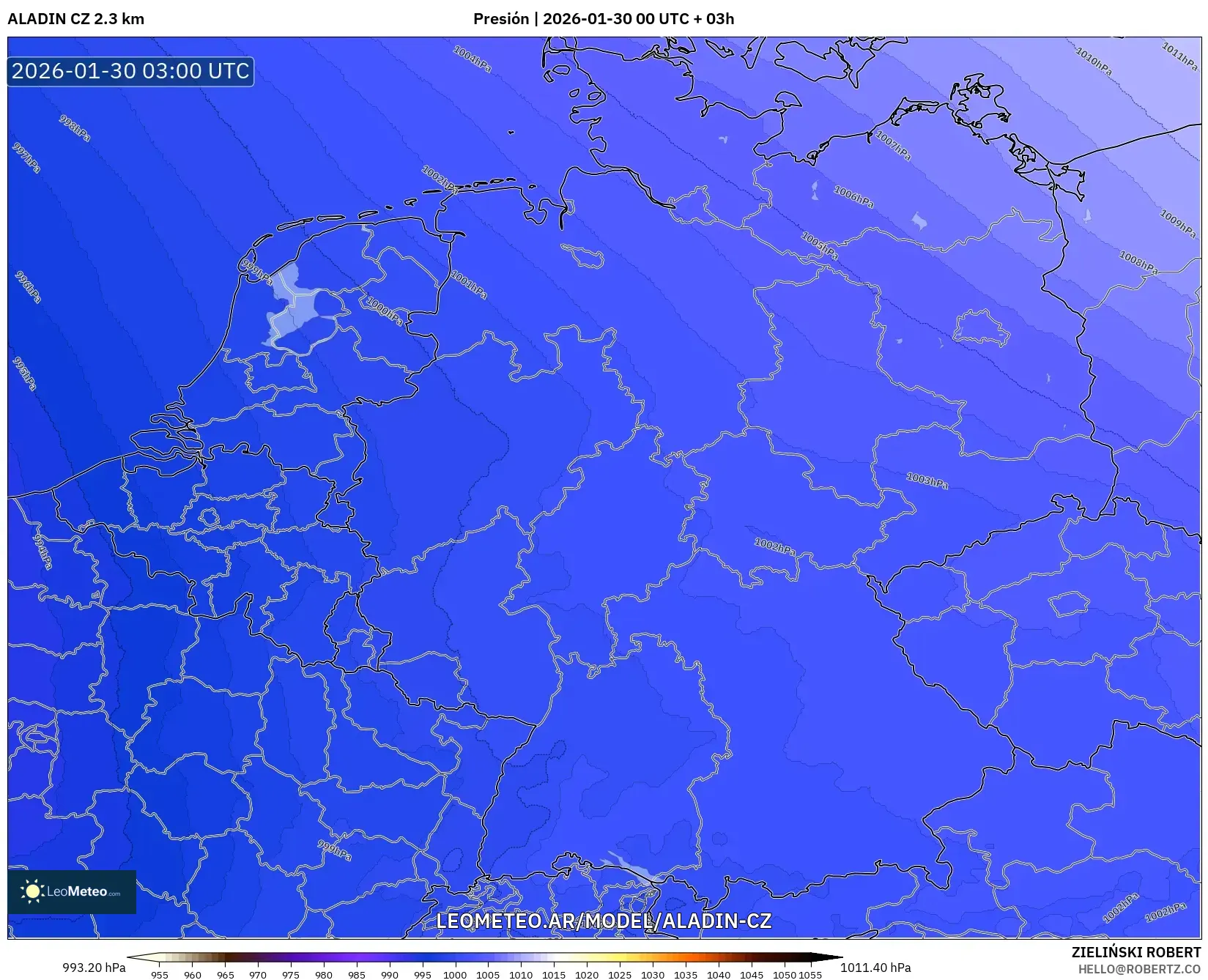 ALADIN CZ 2.3 km model - Alemania, Presión