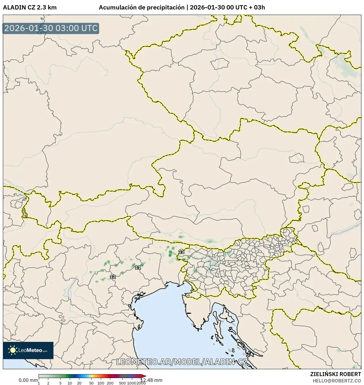 ALADIN CZ 2.3 km model - Austria, Acumulación de precipitación