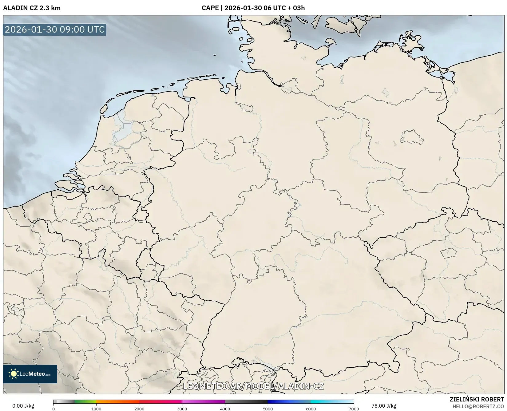 ALADIN CZ 2.3 km model - Alemania, CAPE