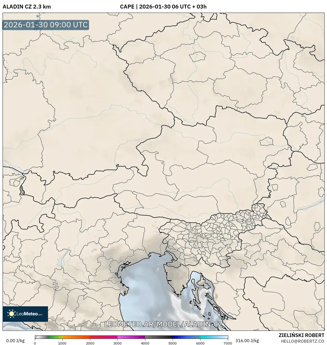 ALADIN CZ 2.3 km model - Austria, CAPE