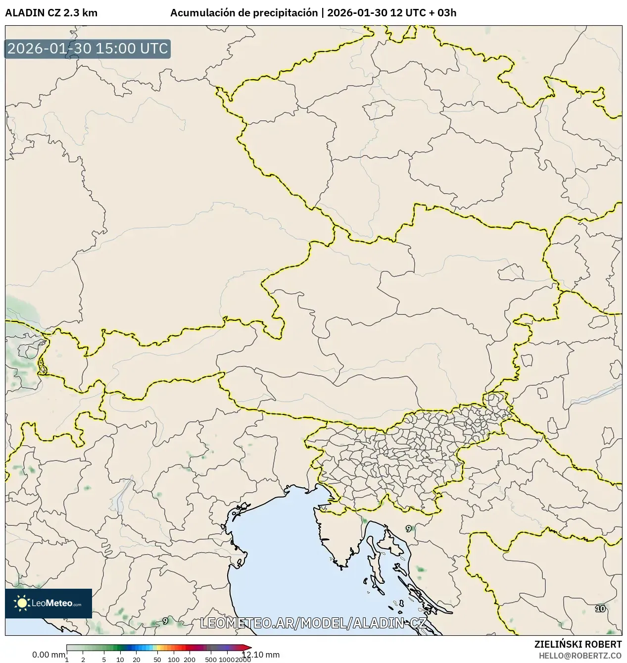 ALADIN CZ 2.3 km model - Austria, Acumulación de precipitación