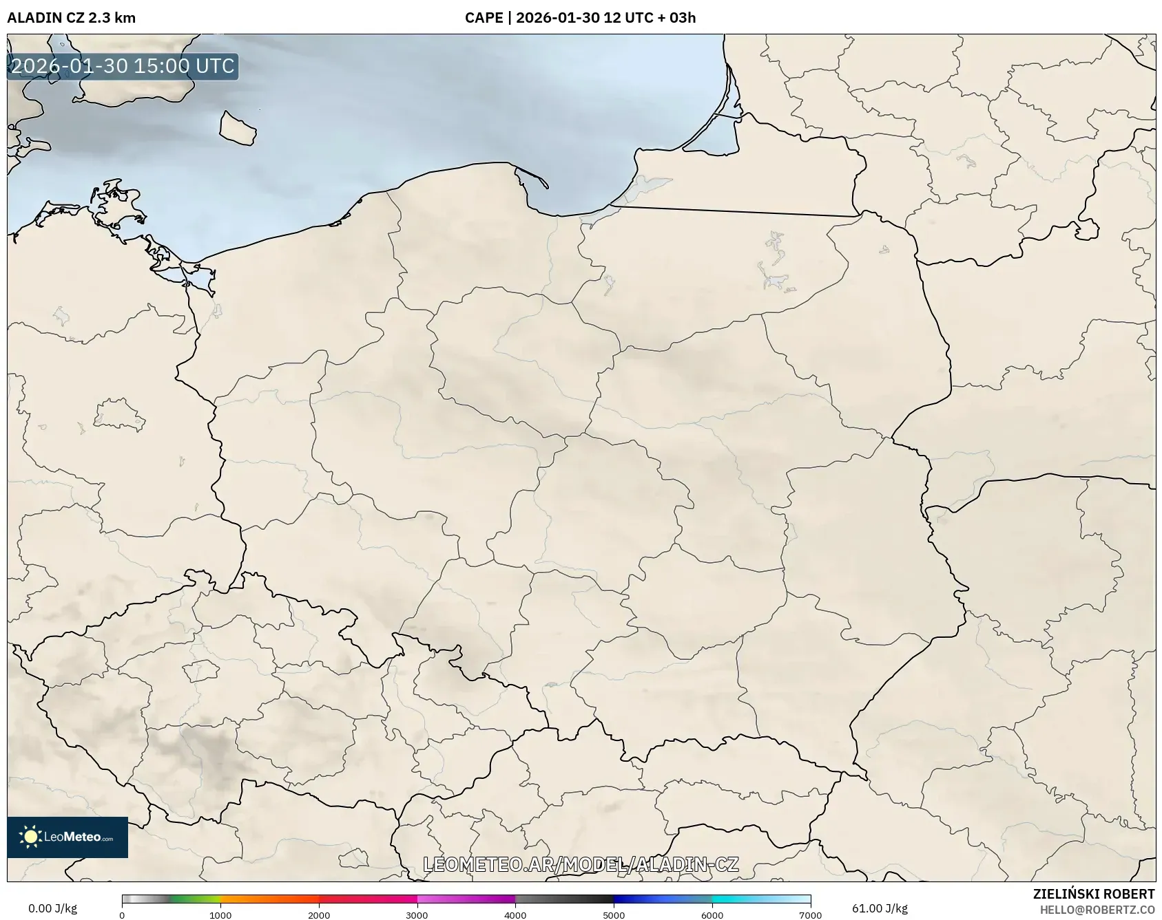 ALADIN CZ 2.3 km model - Polonia, CAPE
