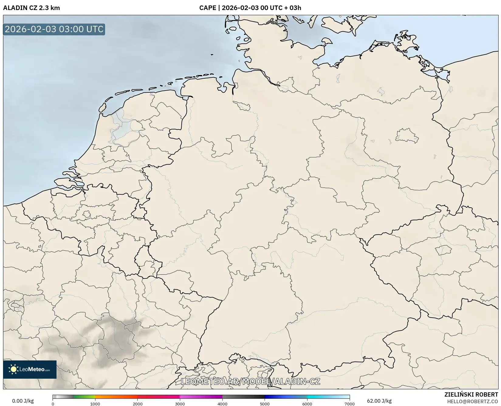 ALADIN CZ 2.3 km model - Alemania, CAPE
