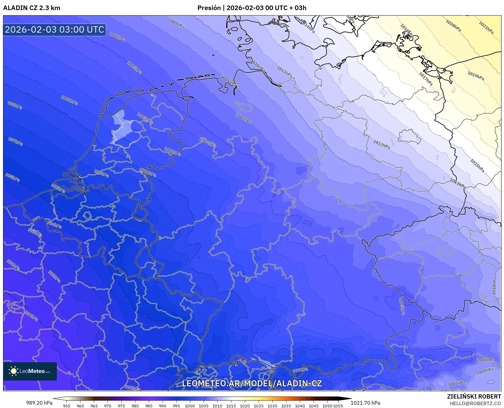 ALADIN CZ 2.3 km model - Alemania, Presión