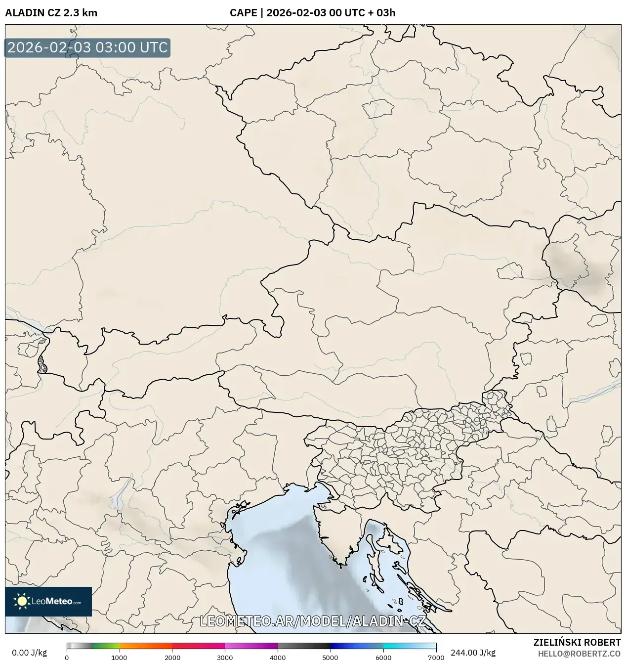 ALADIN CZ 2.3 km model - Austria, CAPE