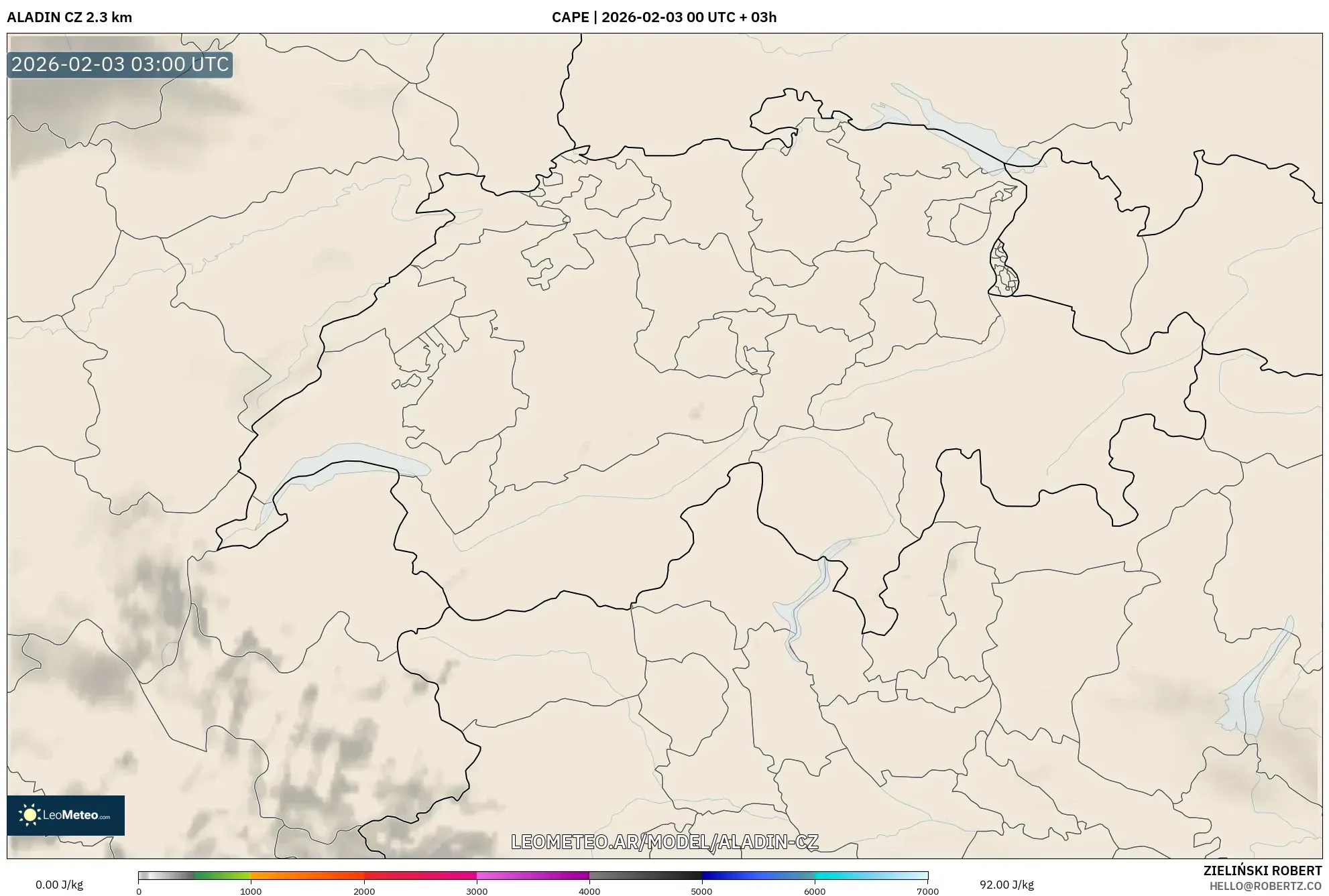 ALADIN CZ 2.3 km model - Suiza, CAPE