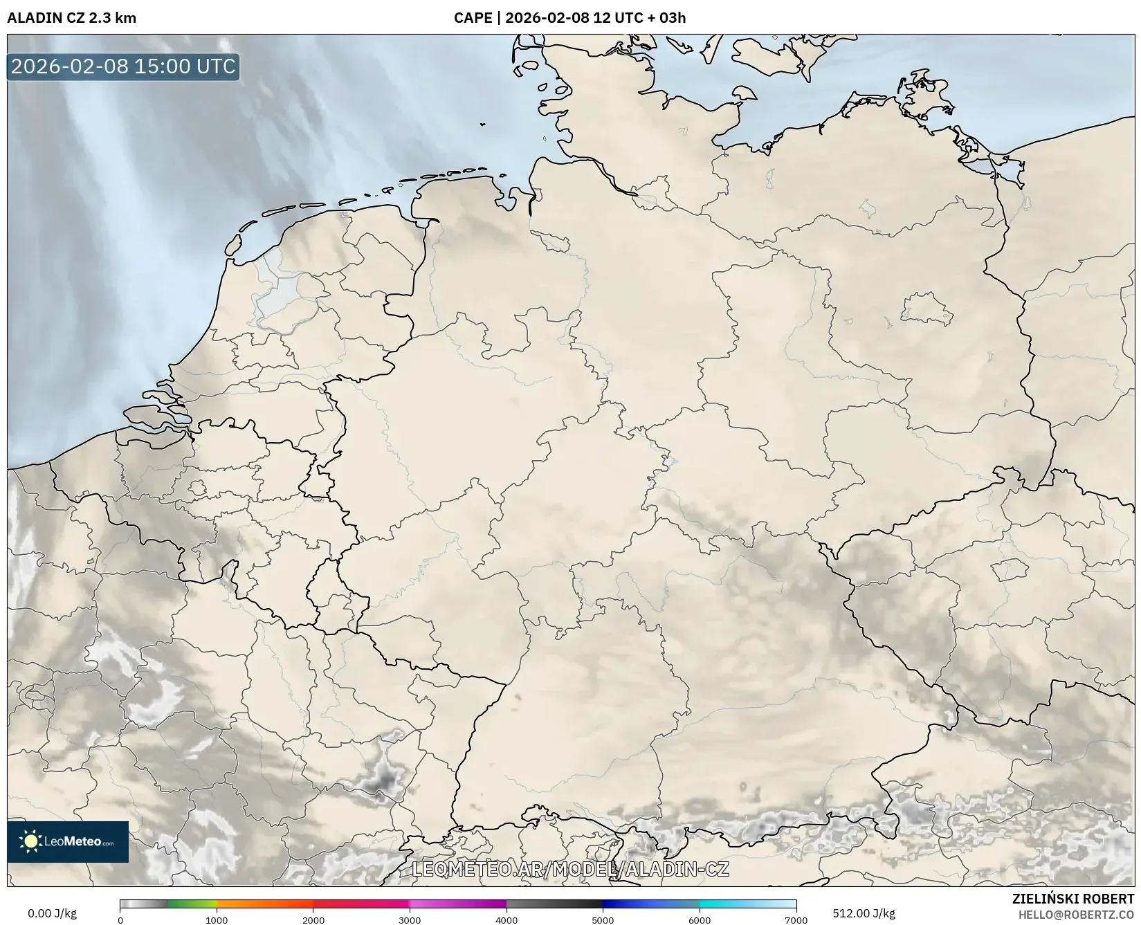 ALADIN CZ 2.3 km model - Alemania, CAPE
